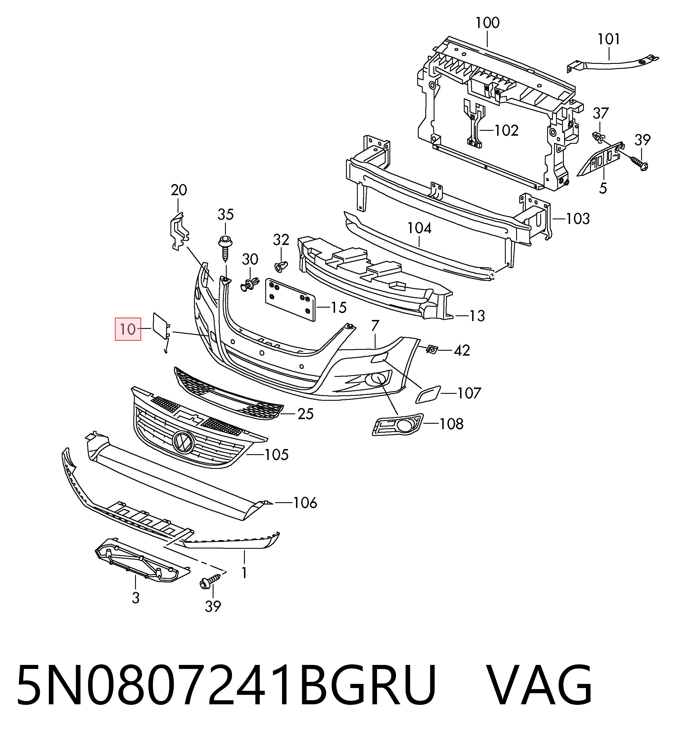 Comprar Tapa del enganche de remolcado delantera Volkswagen Tiguan I 5N1, 5N2