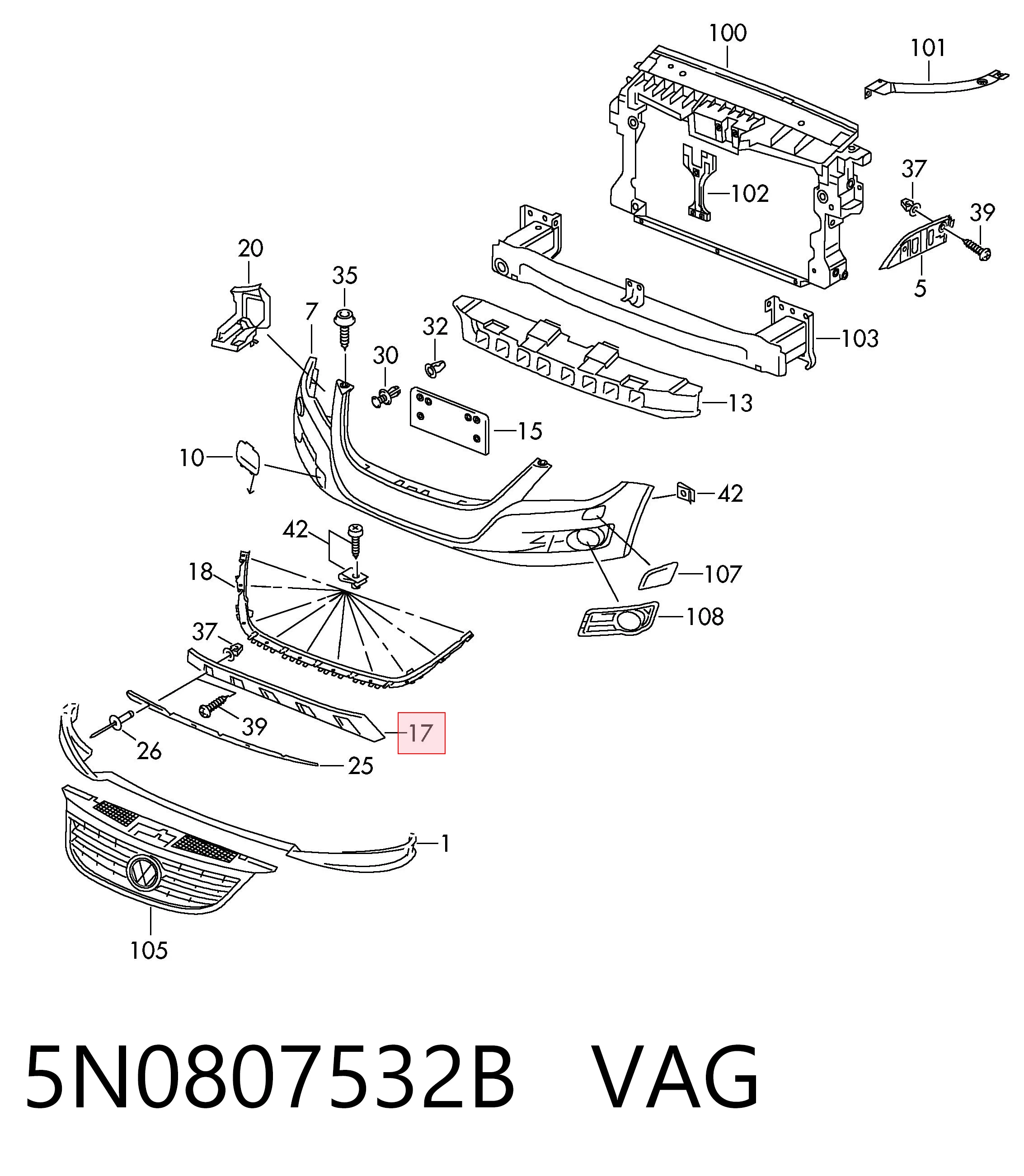 Protector de parachoques delantero 5N0807532B VAG