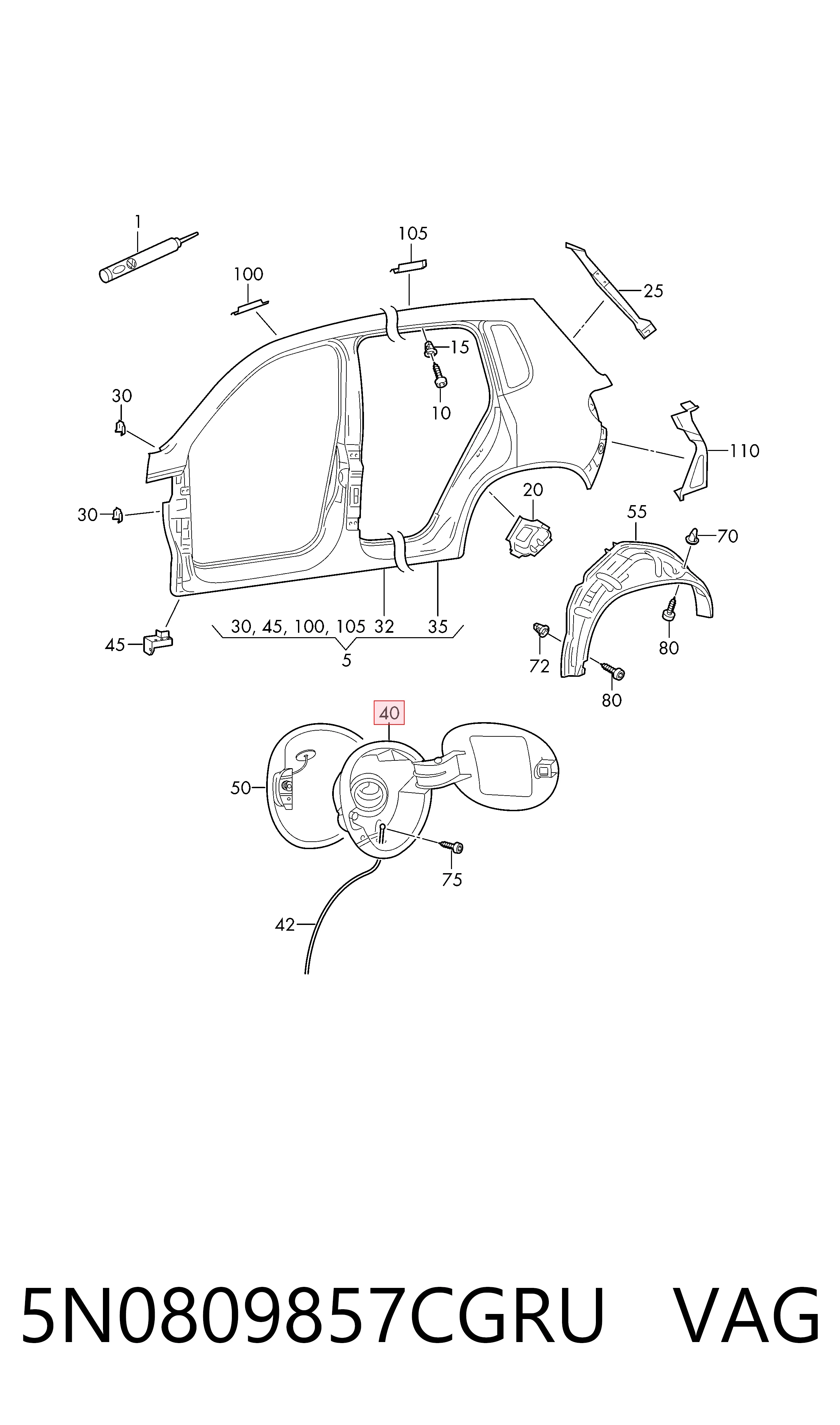  Tapa de la gasolina Volkswagen Tiguan 1