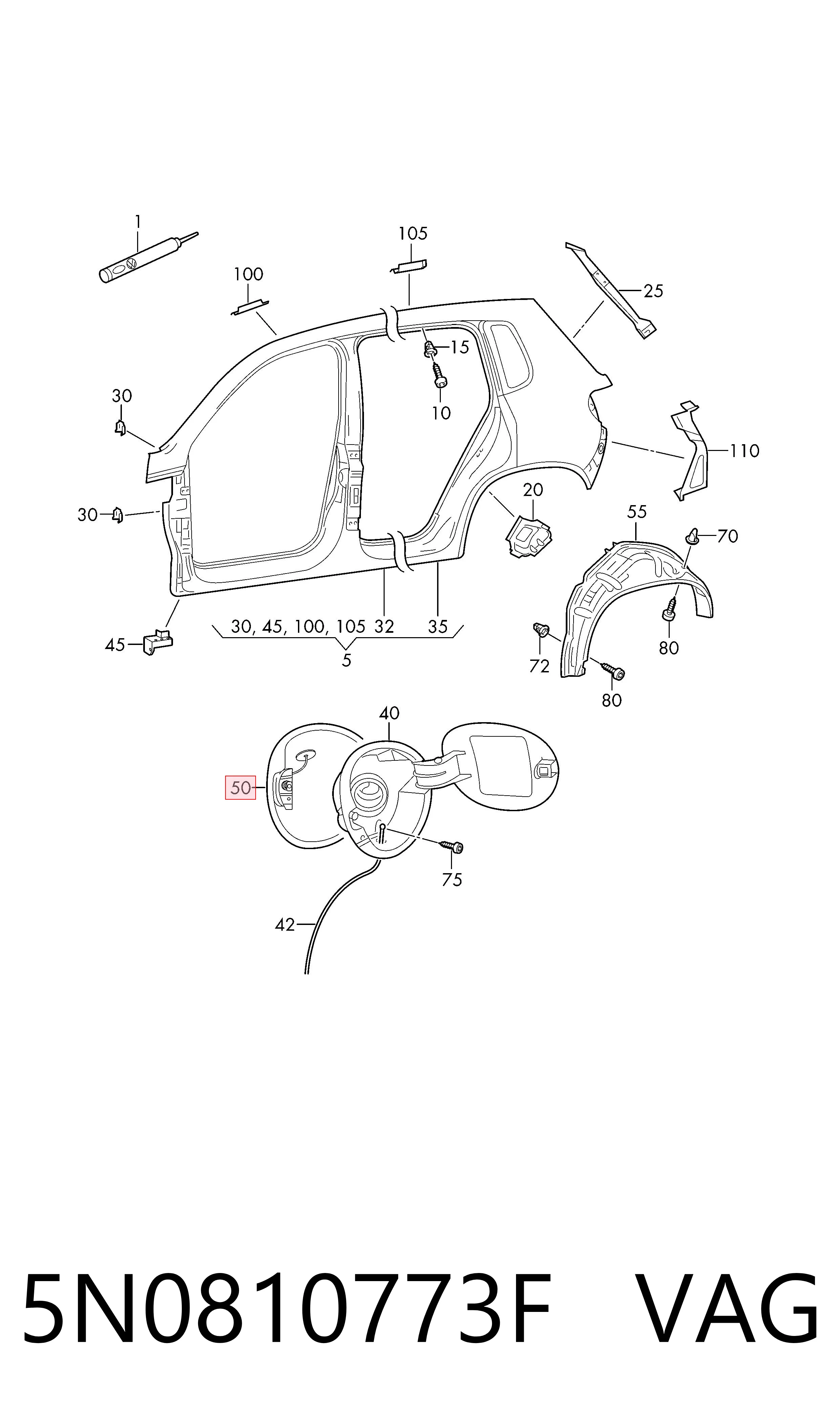 5N0810773F VAG Cerradura de la tapa del depósito de combustible