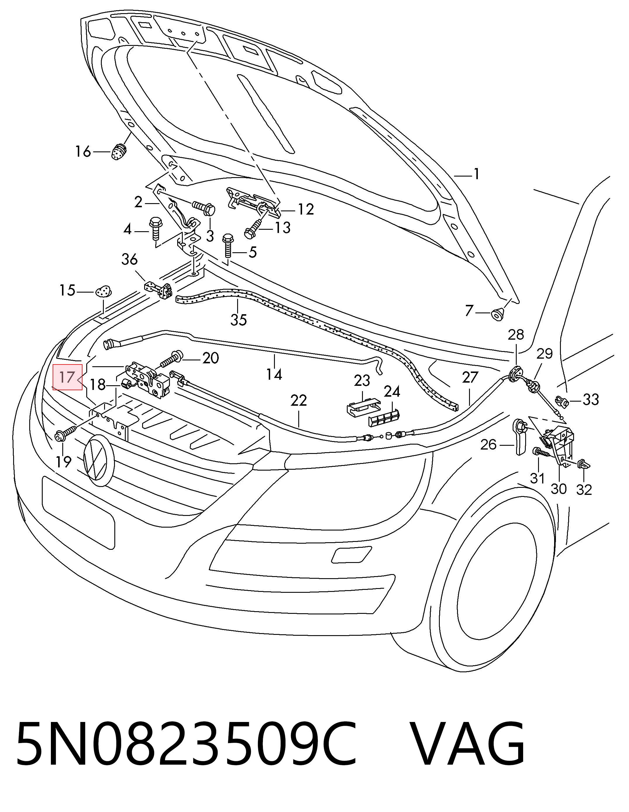 5N0823509C VAG Cerradura de Capot
