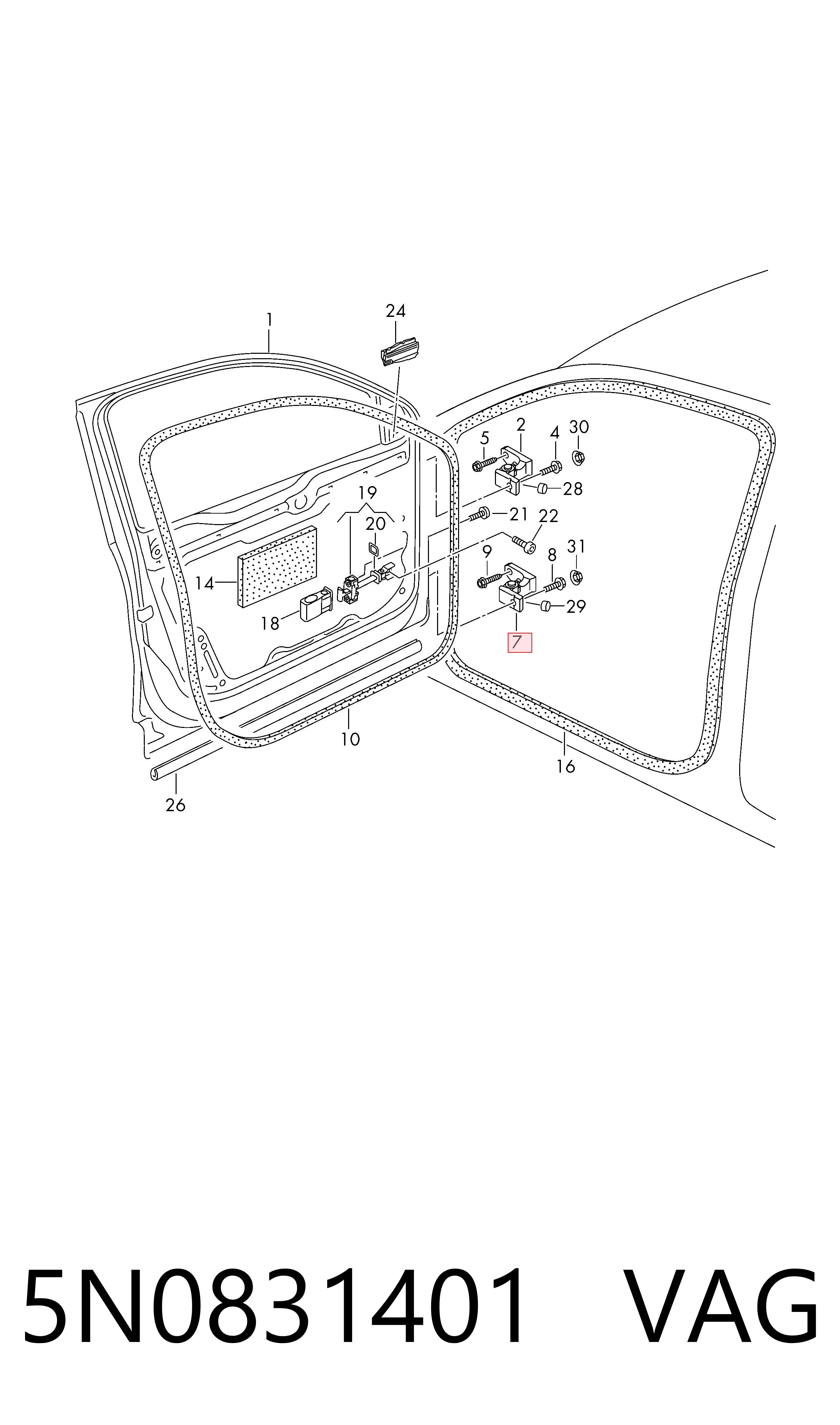 5N0831401 VAG Bisagra de puerta delantera izquierda