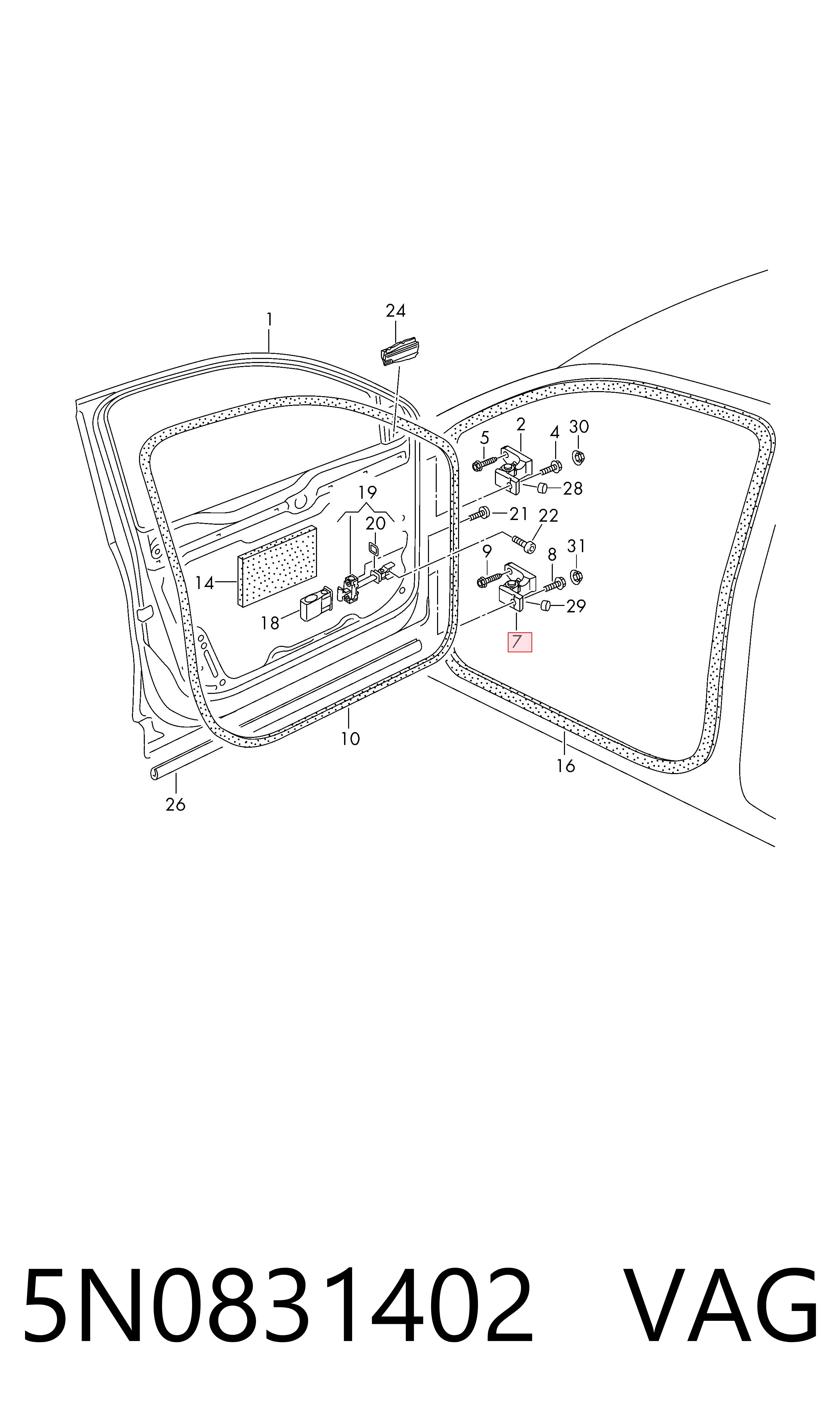 5N0831402 VAG Bisagra de la puerta delantera derecha
