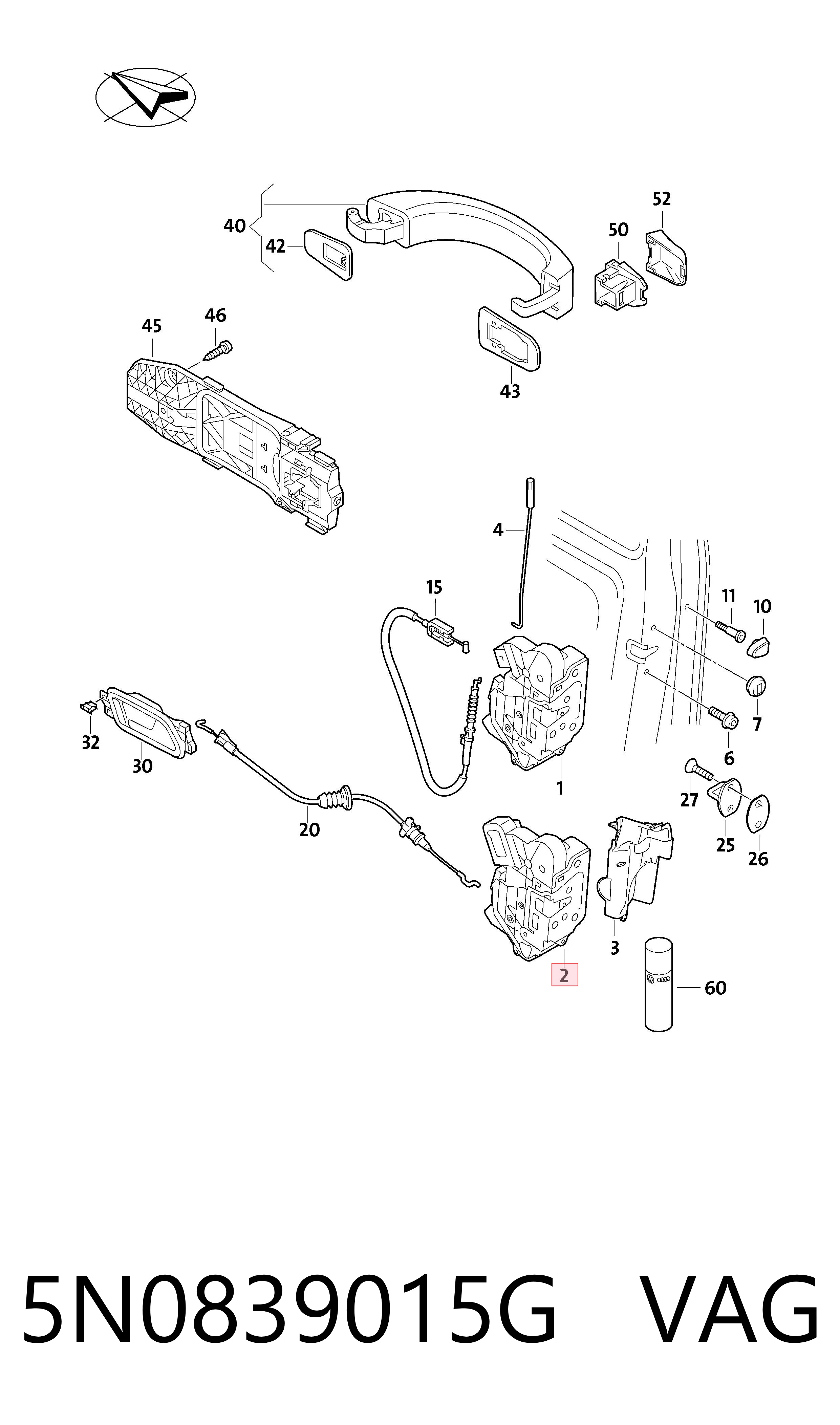 5N0839015G VAG Cerradura de puerta trasera izquierda