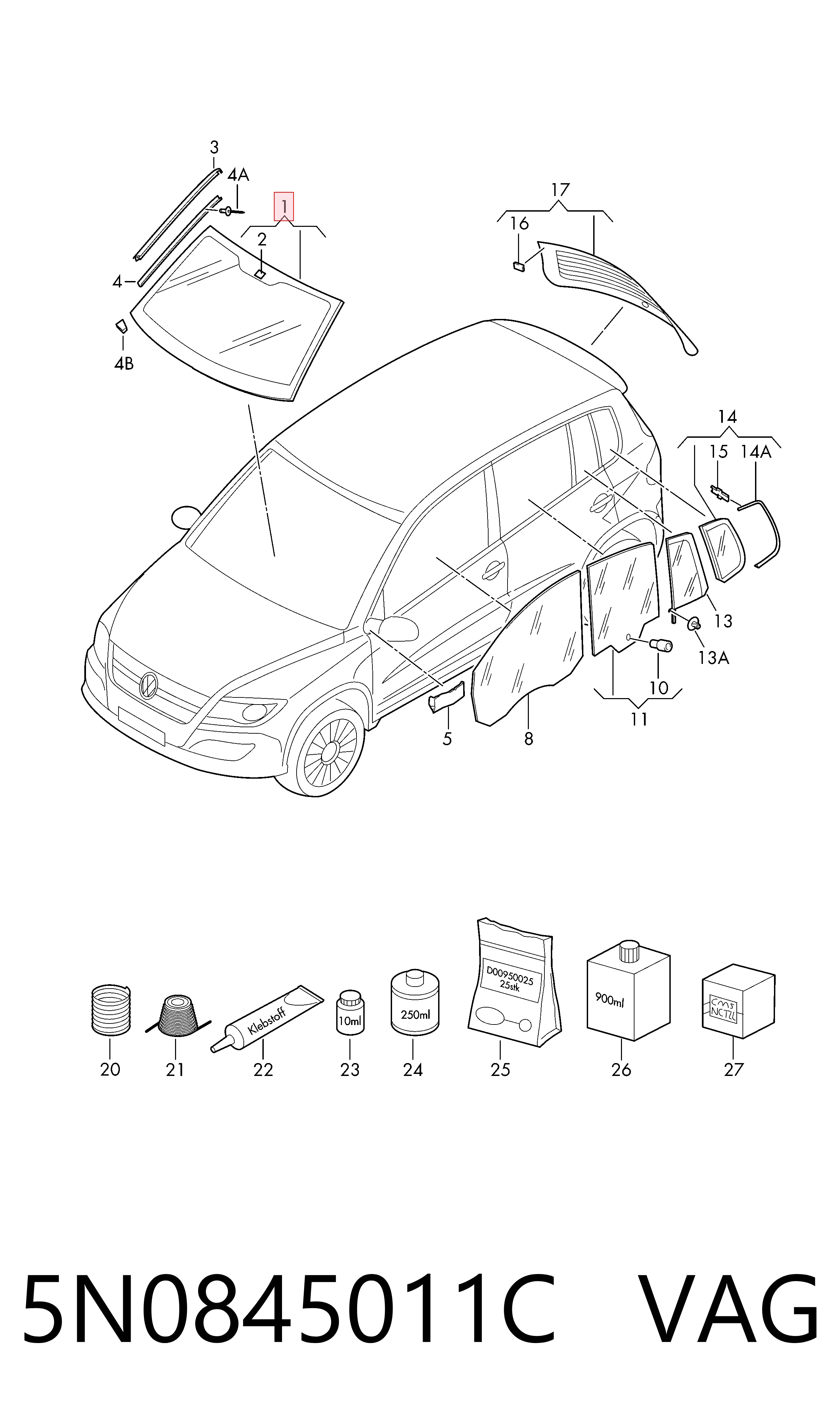 Parabrisas delantero  para Volkswagen Tiguan I 5N1, 5N2