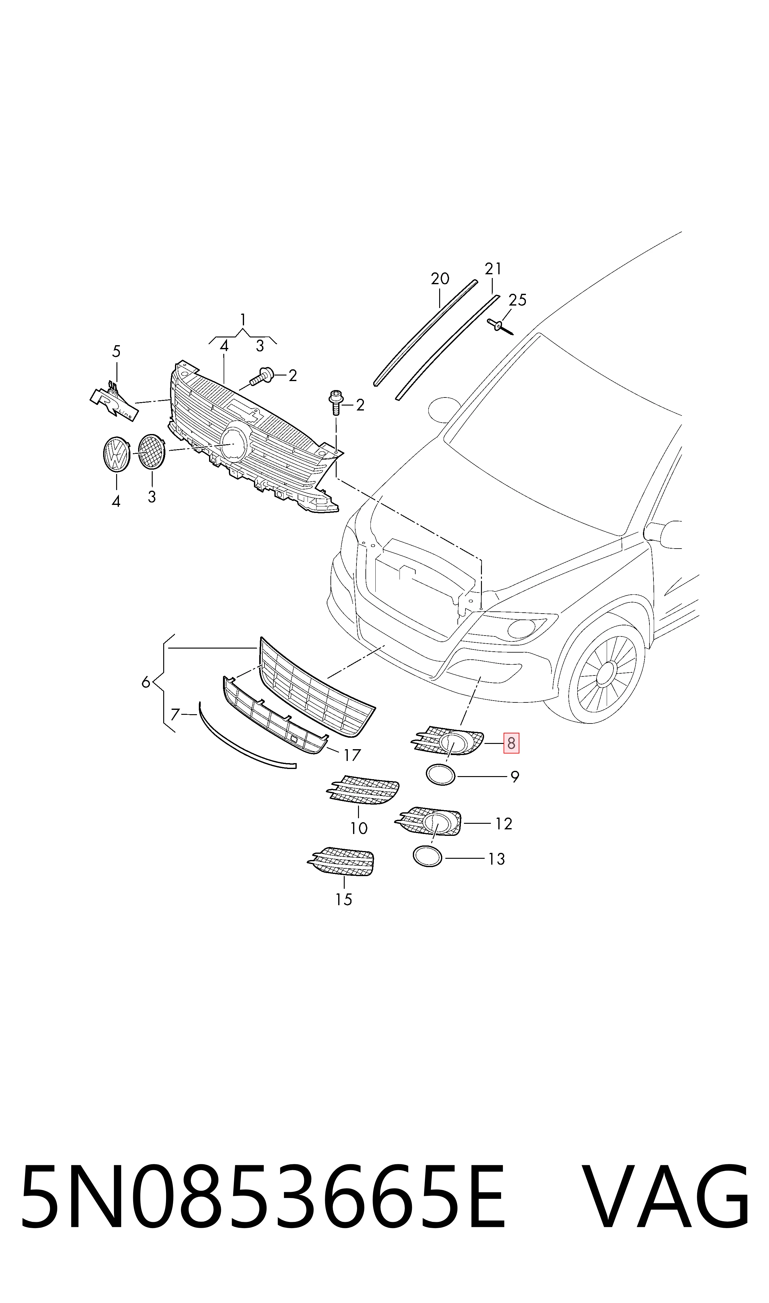 5N0853665E VAG Embellecedor de faro antiniebla izquierdo
