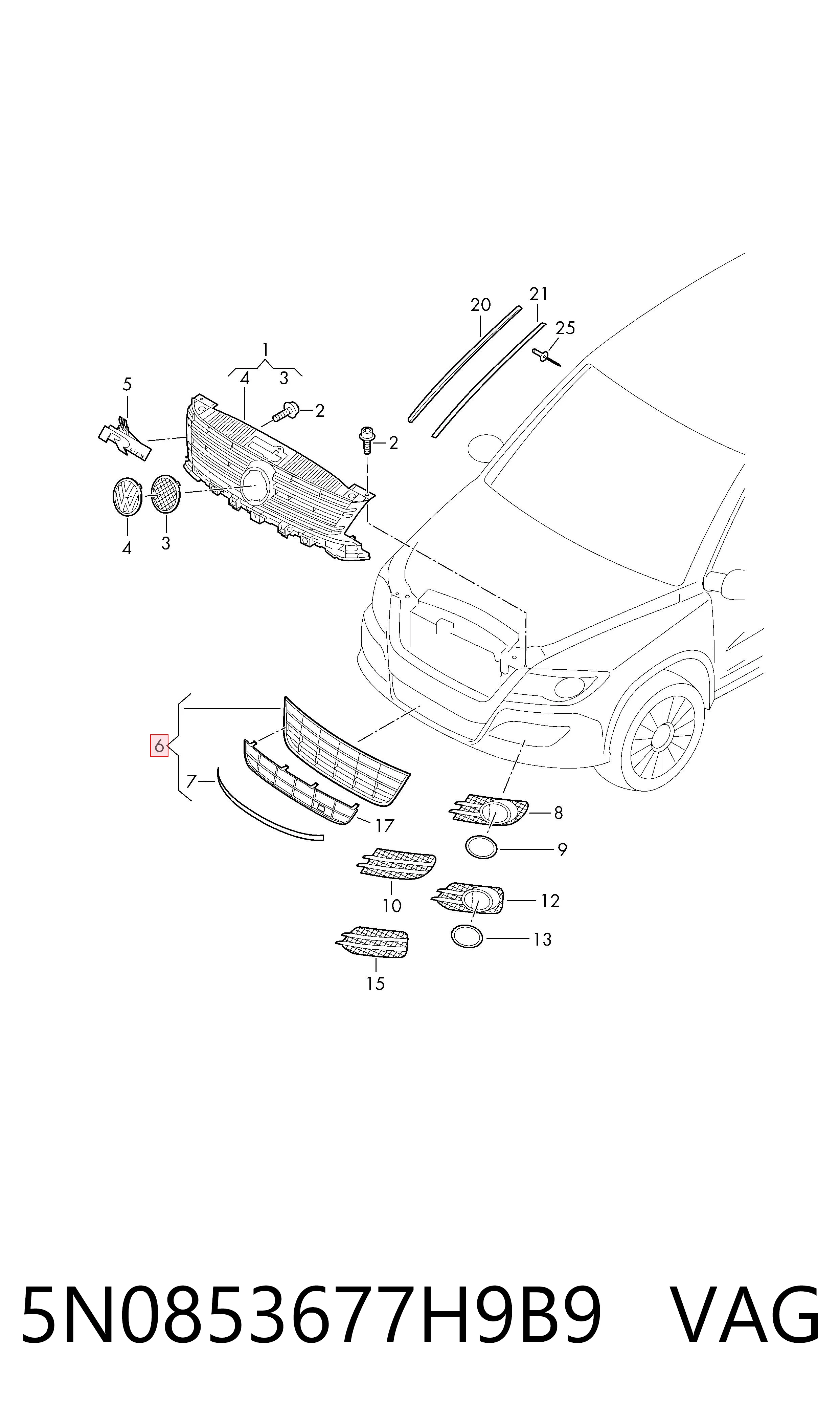 Comprar 5N0853677H9B9 VAG Rejilla del parachoques delantero