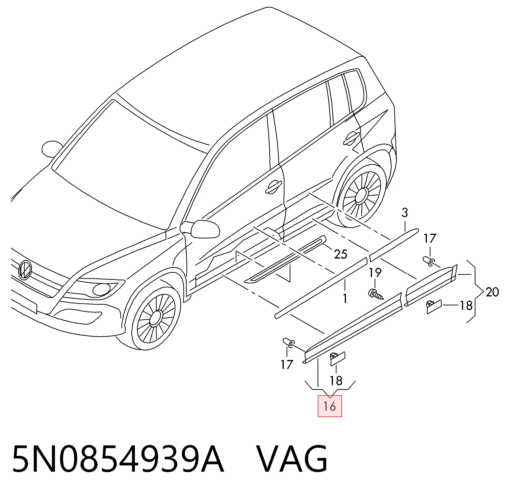5N0854939A VAG Listón embellecedor de puerta delantera izquierda 