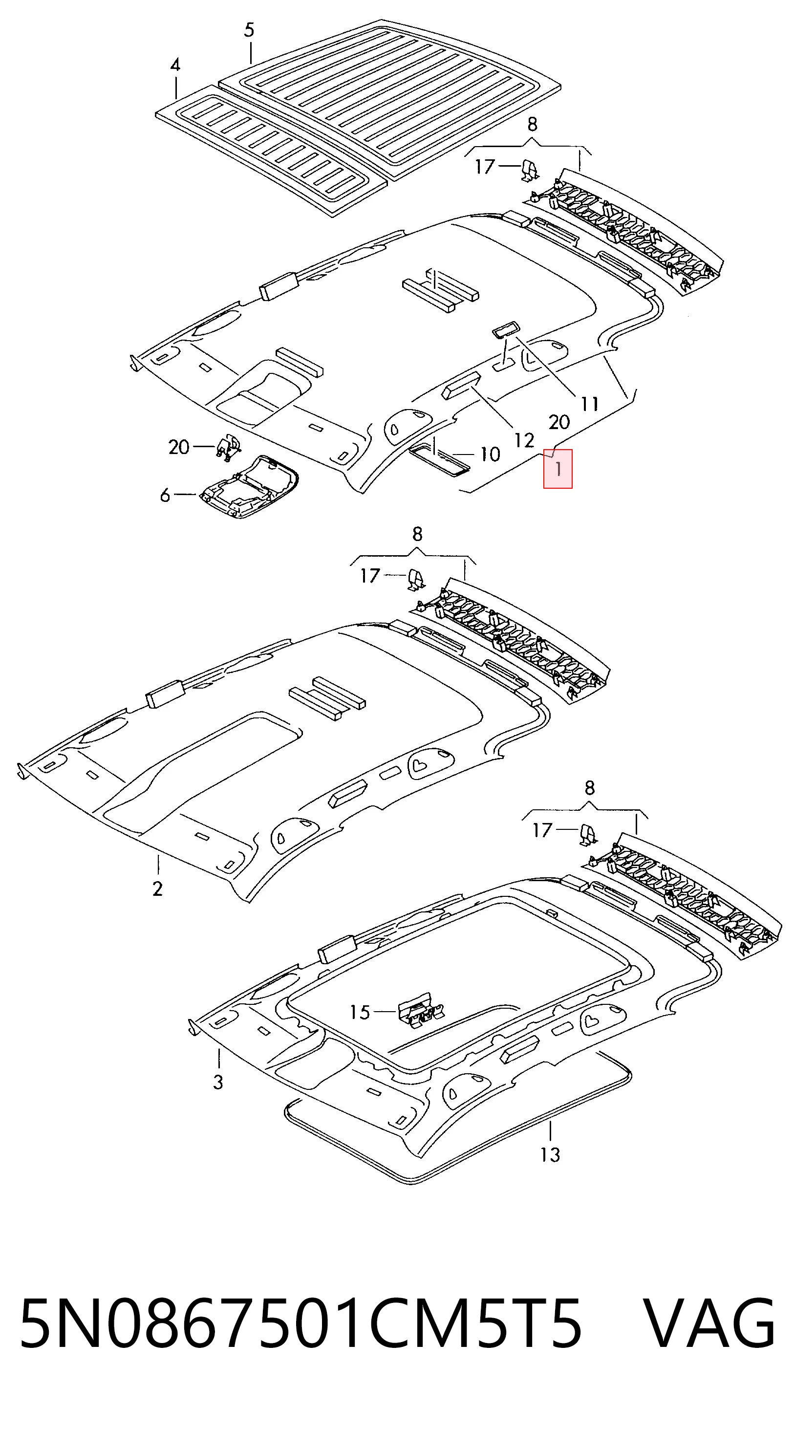 Techo interior para Volkswagen Tiguan I 5N1, 5N2