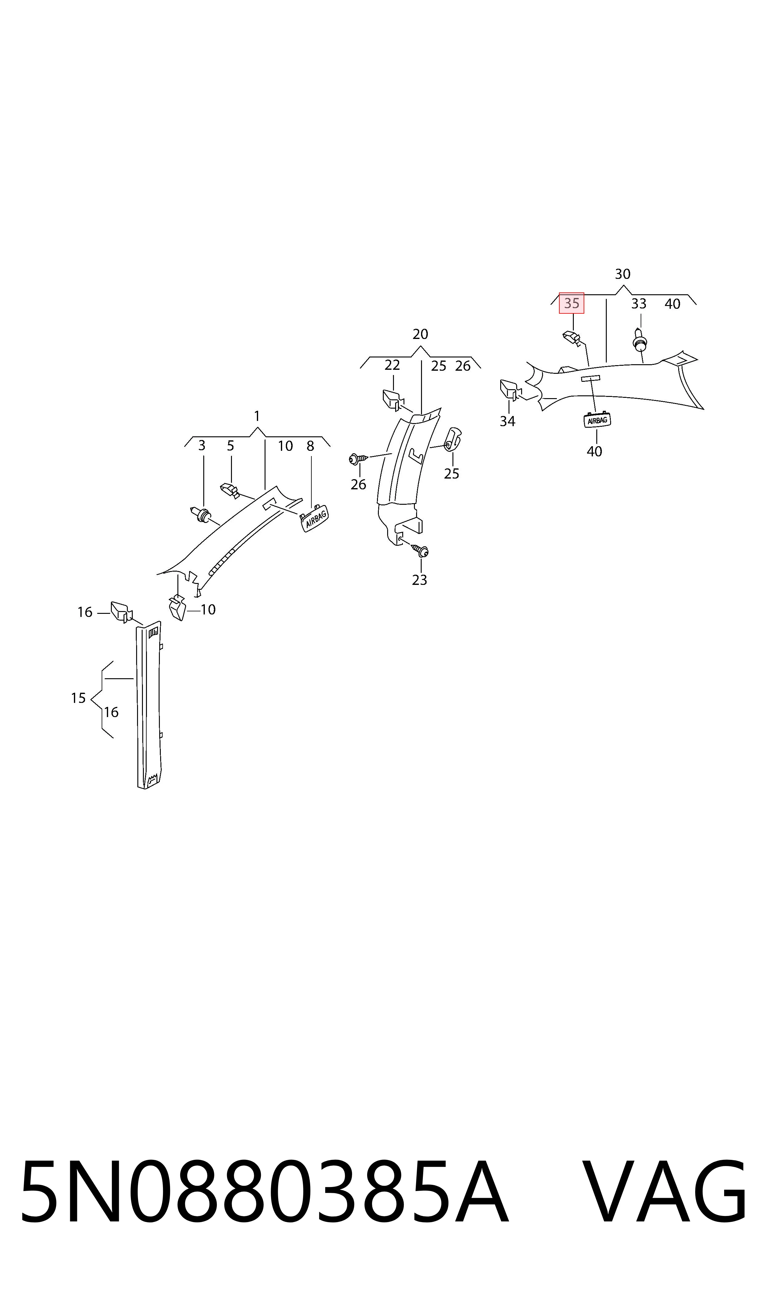 5N0880385A VAG Clips de fijación para panel de puerta