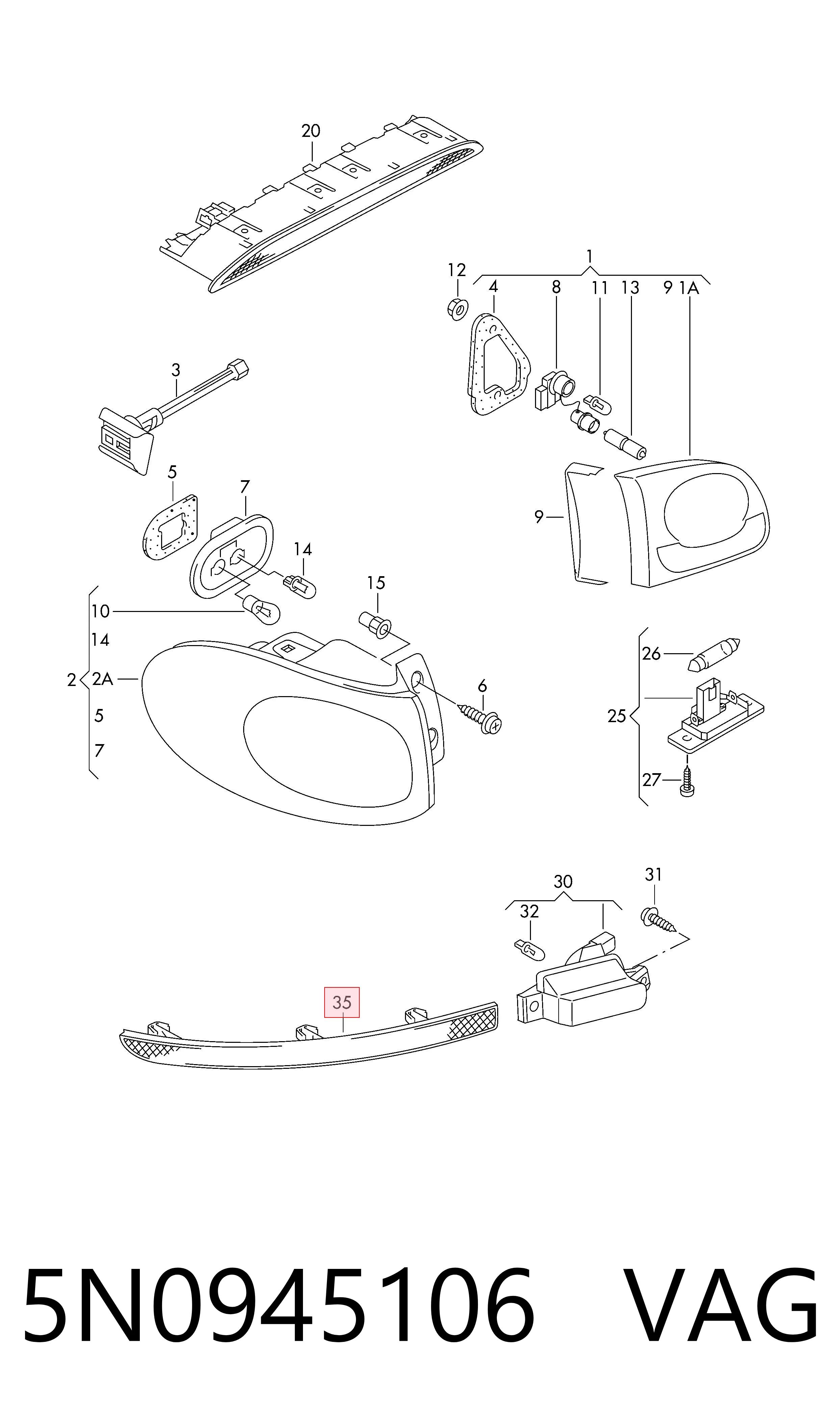 5N0945106 VAG Reflector, trasero, derecho