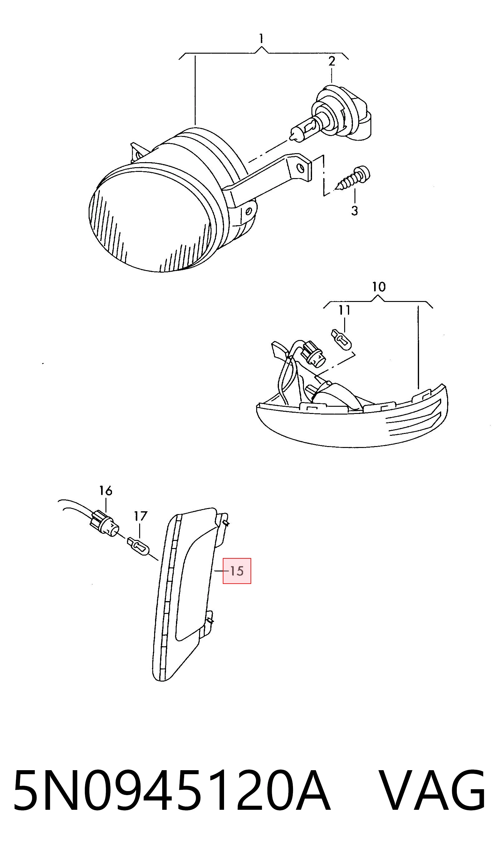 5N0945120A VAG Reflector del parachoques delantero derecho