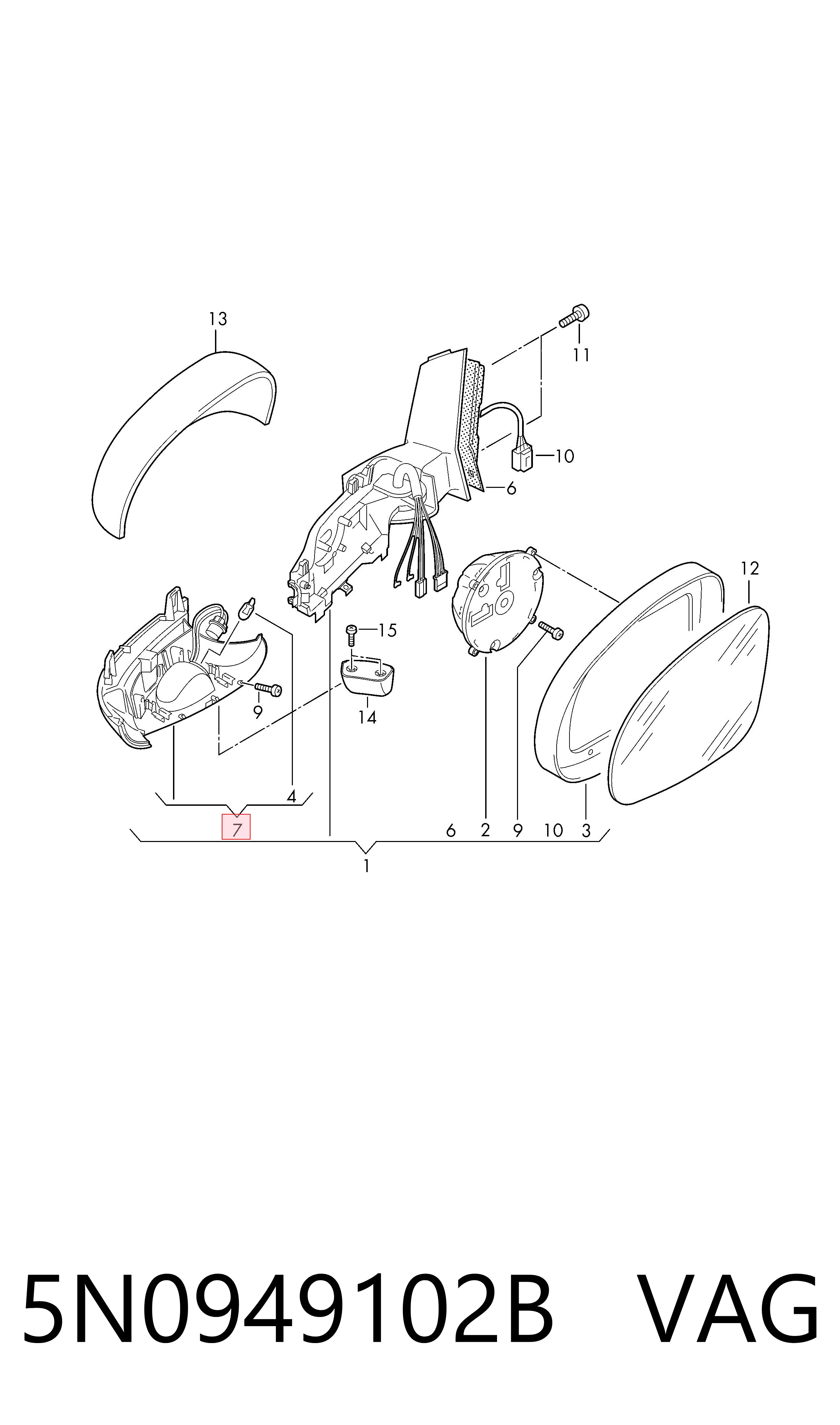 Luz intermitente del espejo retrovisor derecho 5N0949102B VAG