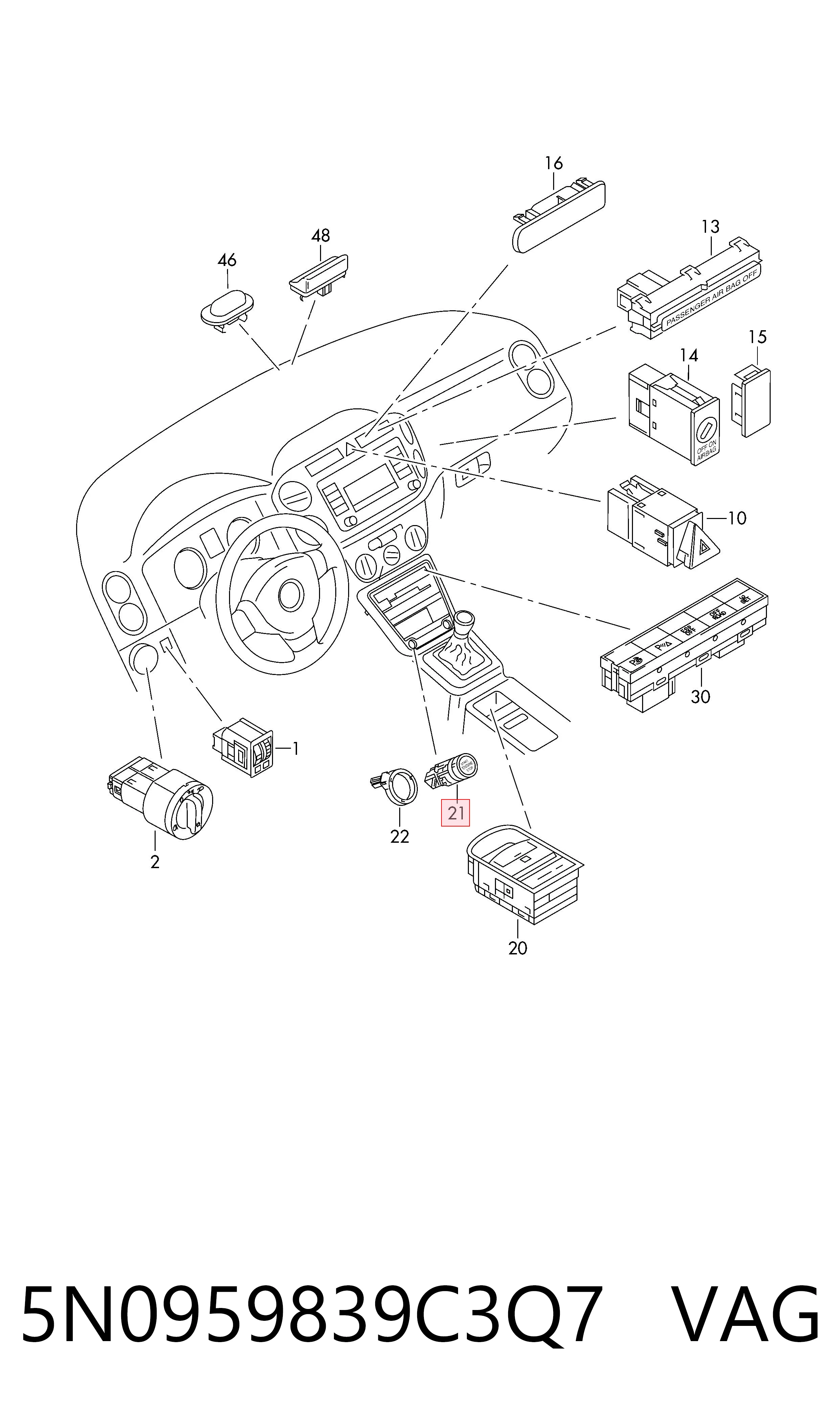 Comprar 5N0959839C3Q7 VAG Botón de arranque del motor