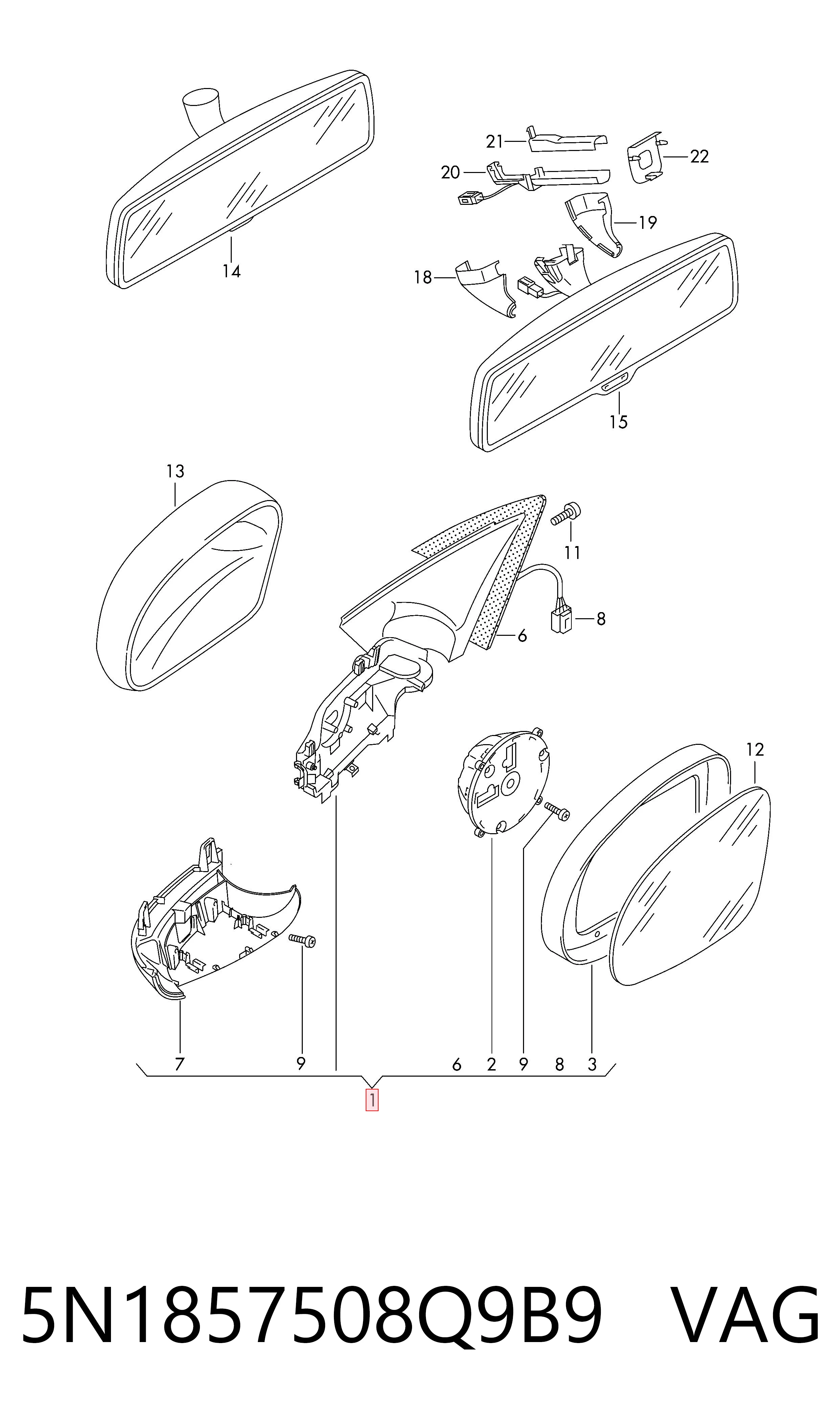 Comprar 5N1857508Q9B9 VAG Espejo de retrovisor derecho