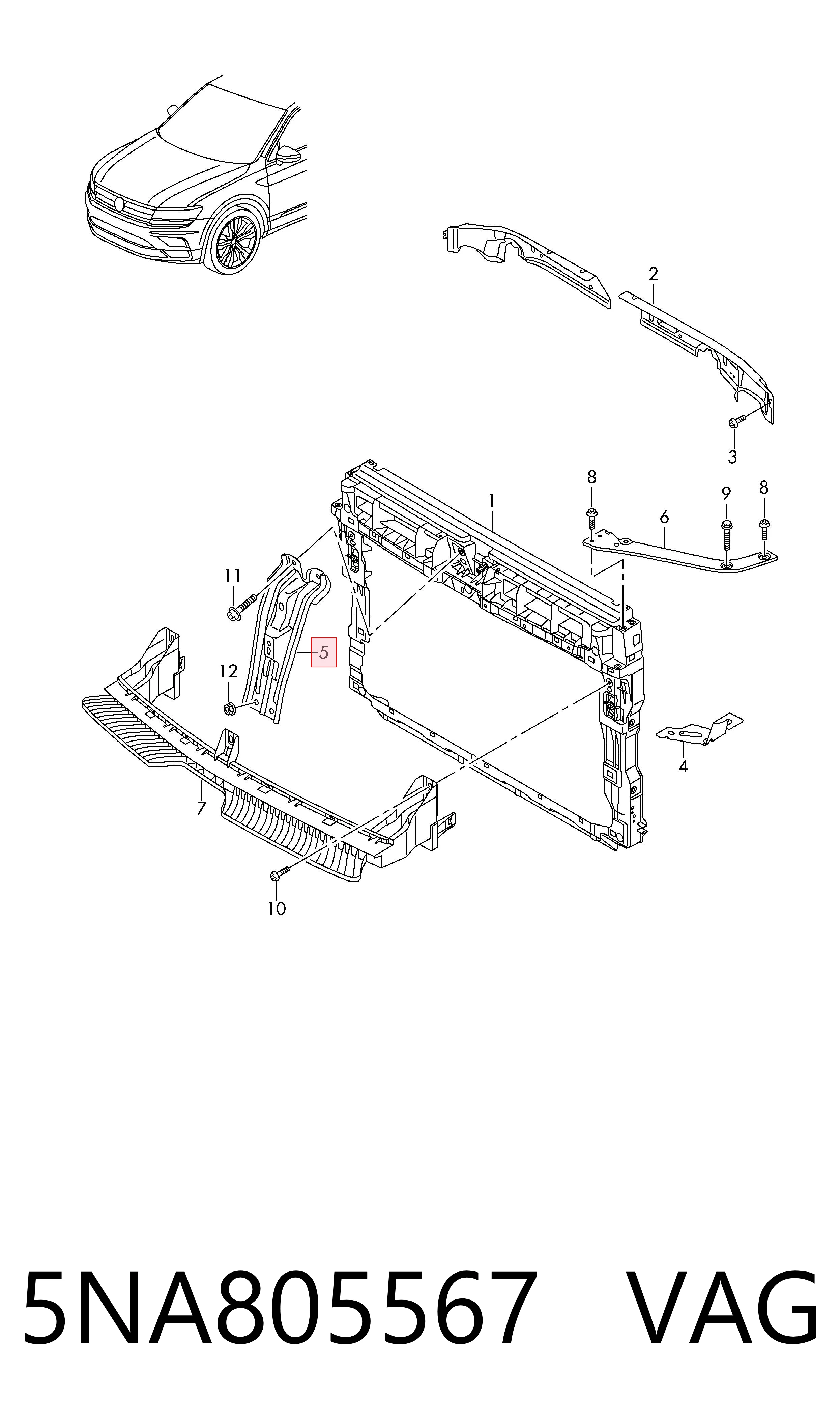 5NA805567 VAG Soporte superior del marco del radiador