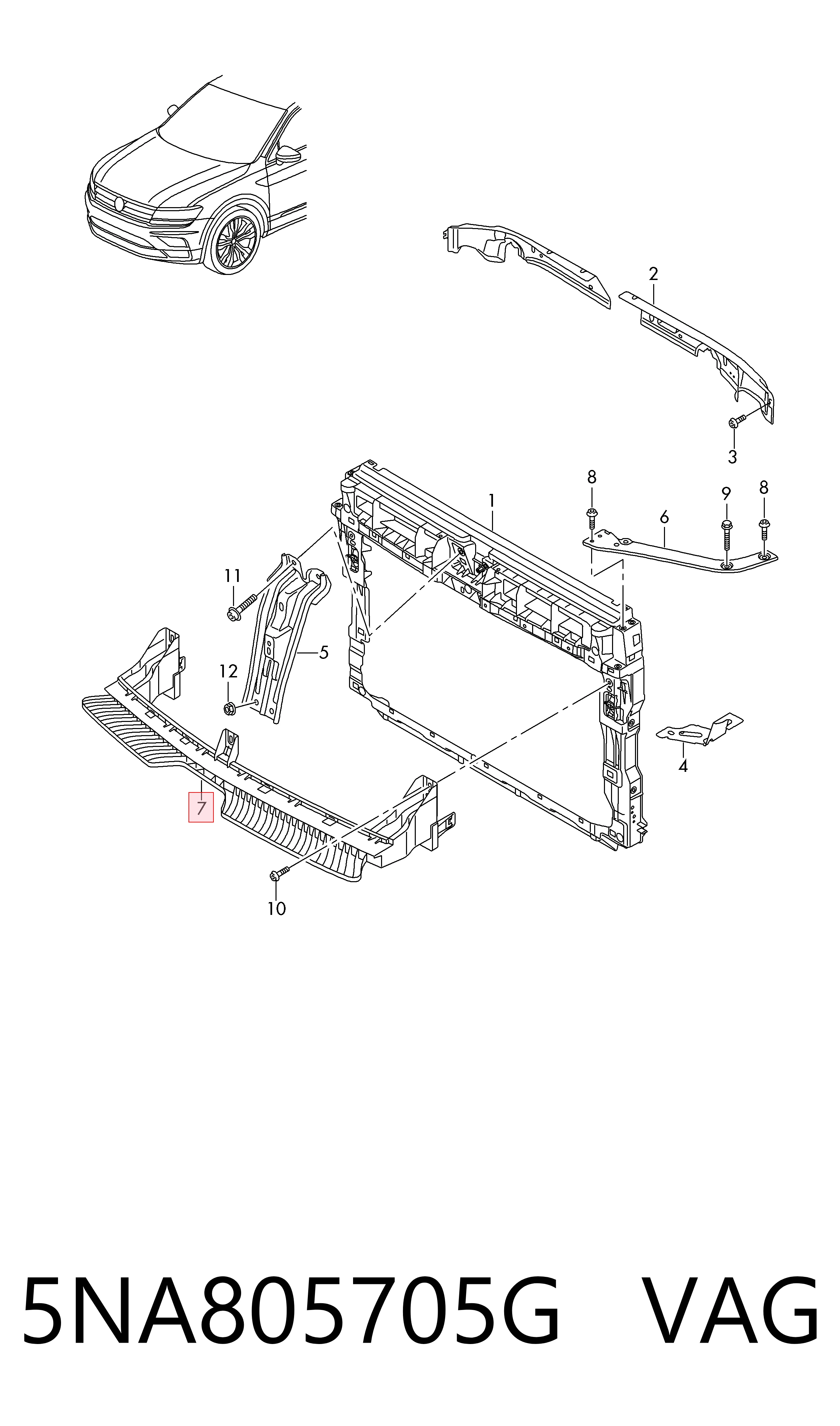 Guía del parachoques delantero VAG 5NA805705G