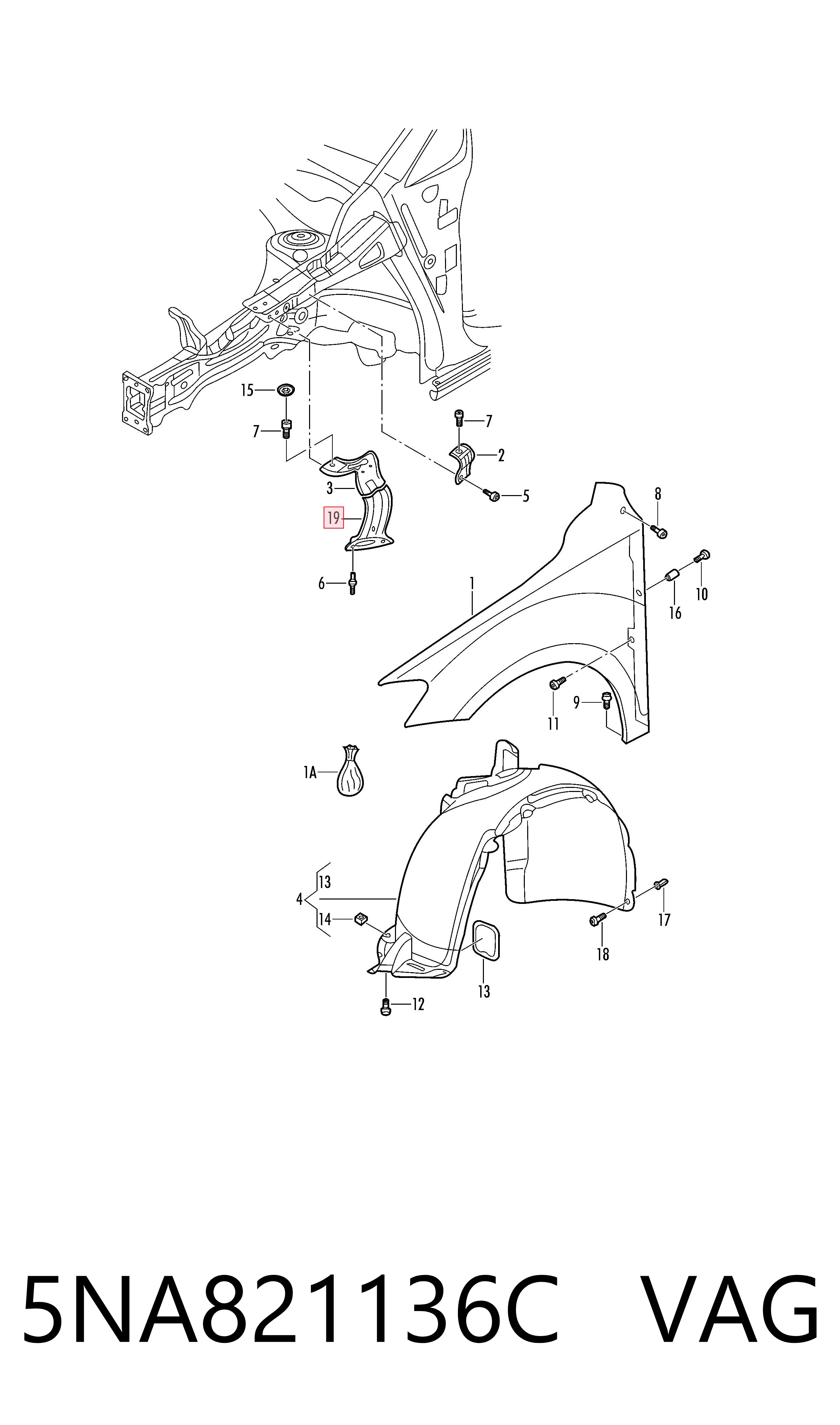 5NA821136C VAG Soporte delantero de guardabarros delantero derecho