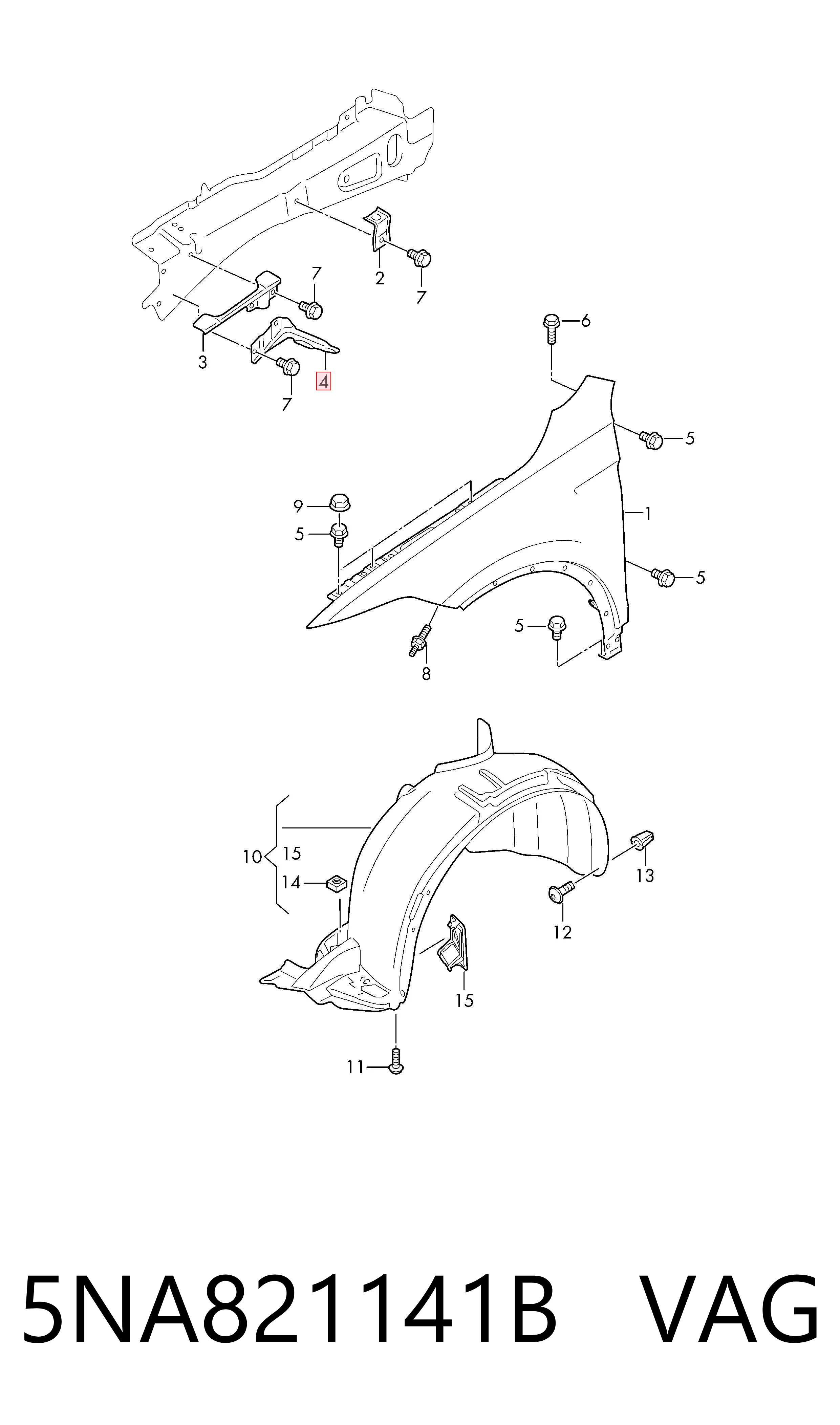 5NA821141B VAG Soporte delantero izquierdo para aleta delantera
