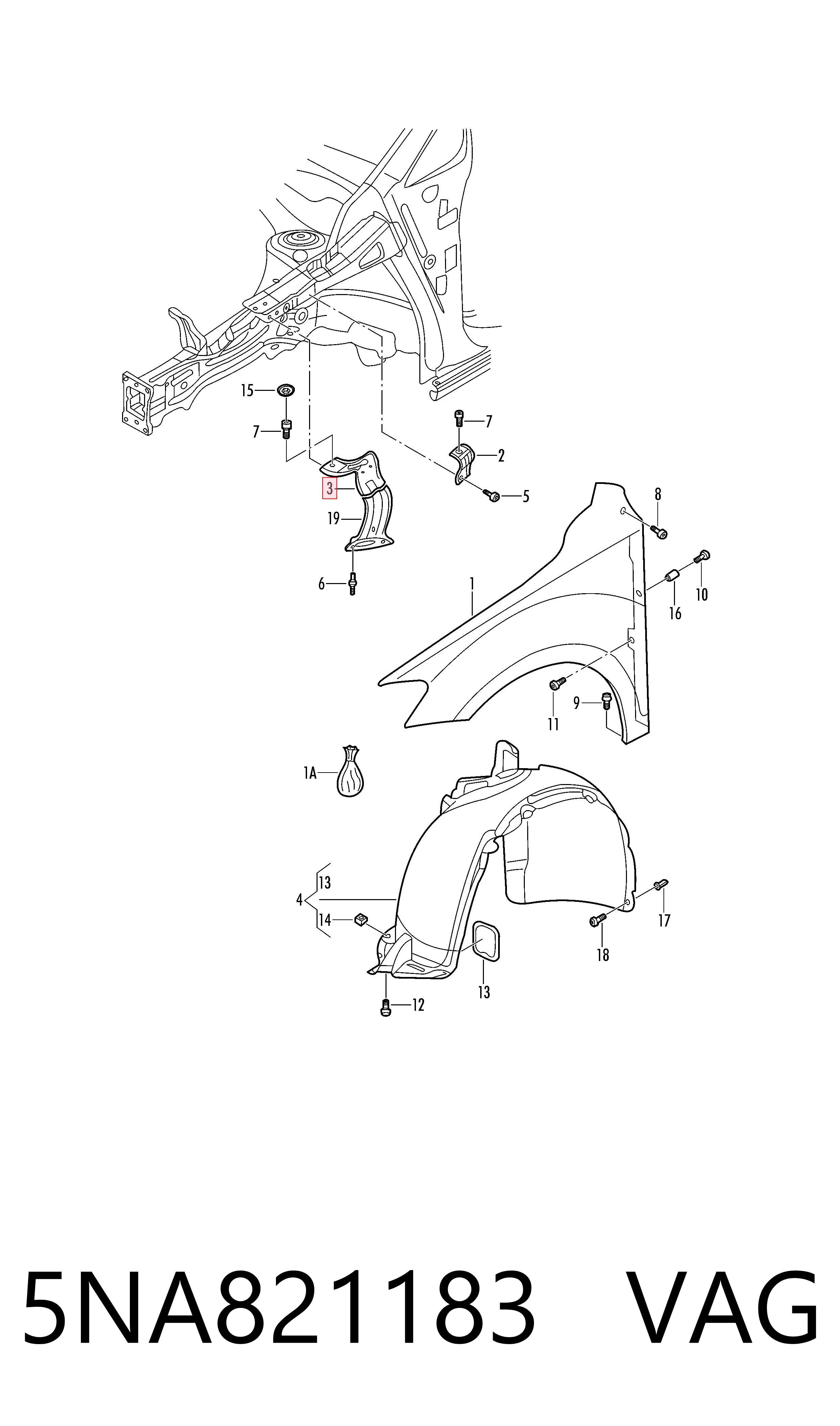 5NA821183 VAG Soporte superior de guardabarros delantero izquierdo