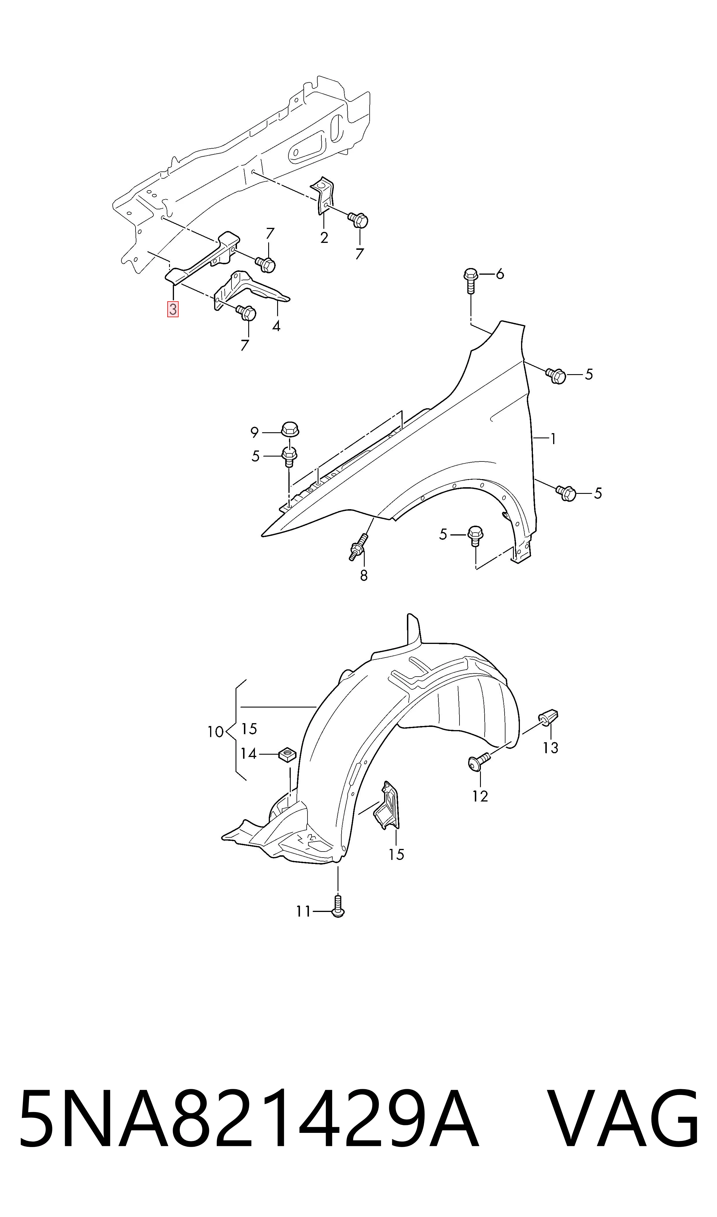 5NA821429A VAG Soporte delantero izquierdo para aleta delantera