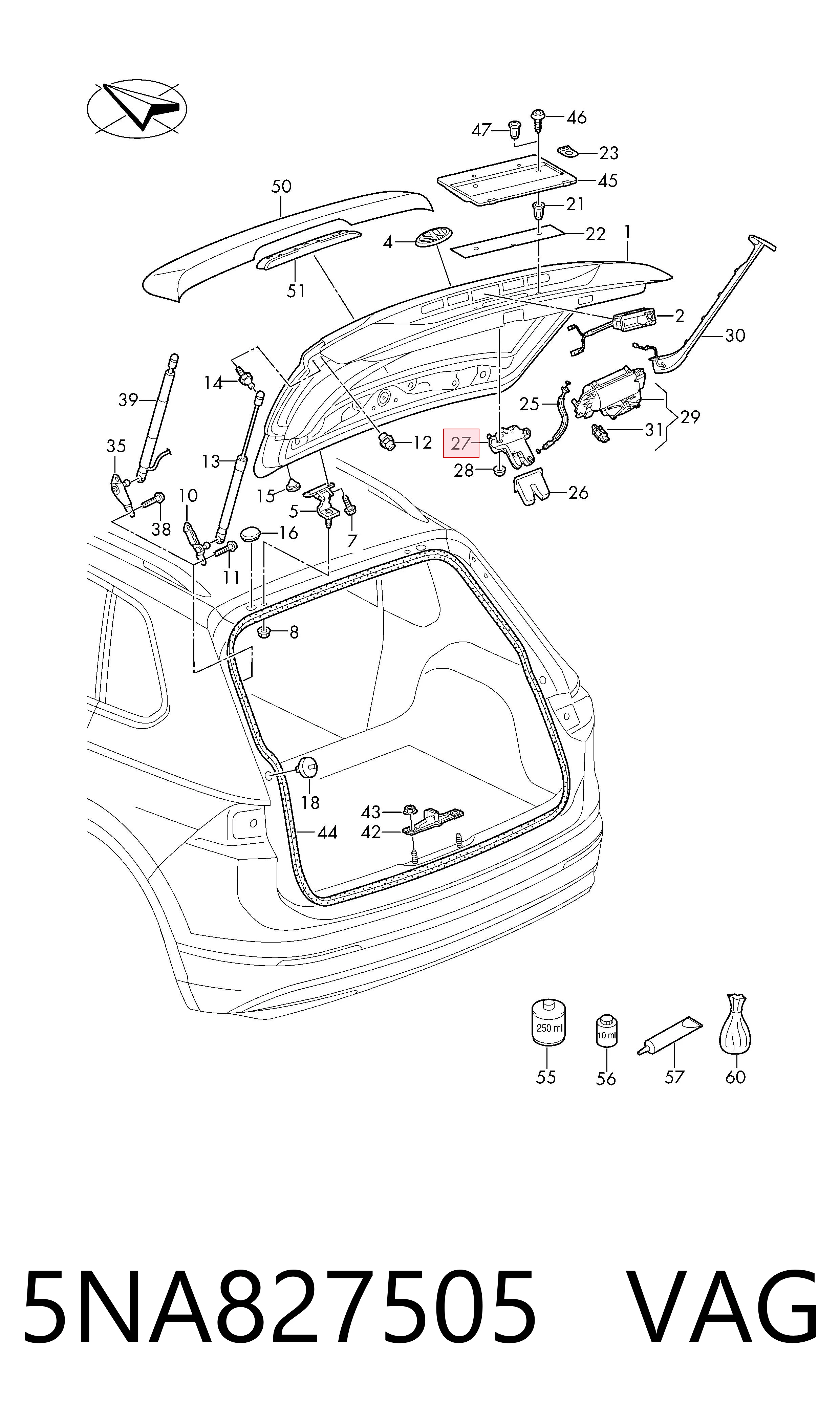 Cerradura de maletero para Volkswagen Tiguan BW2, BJ2