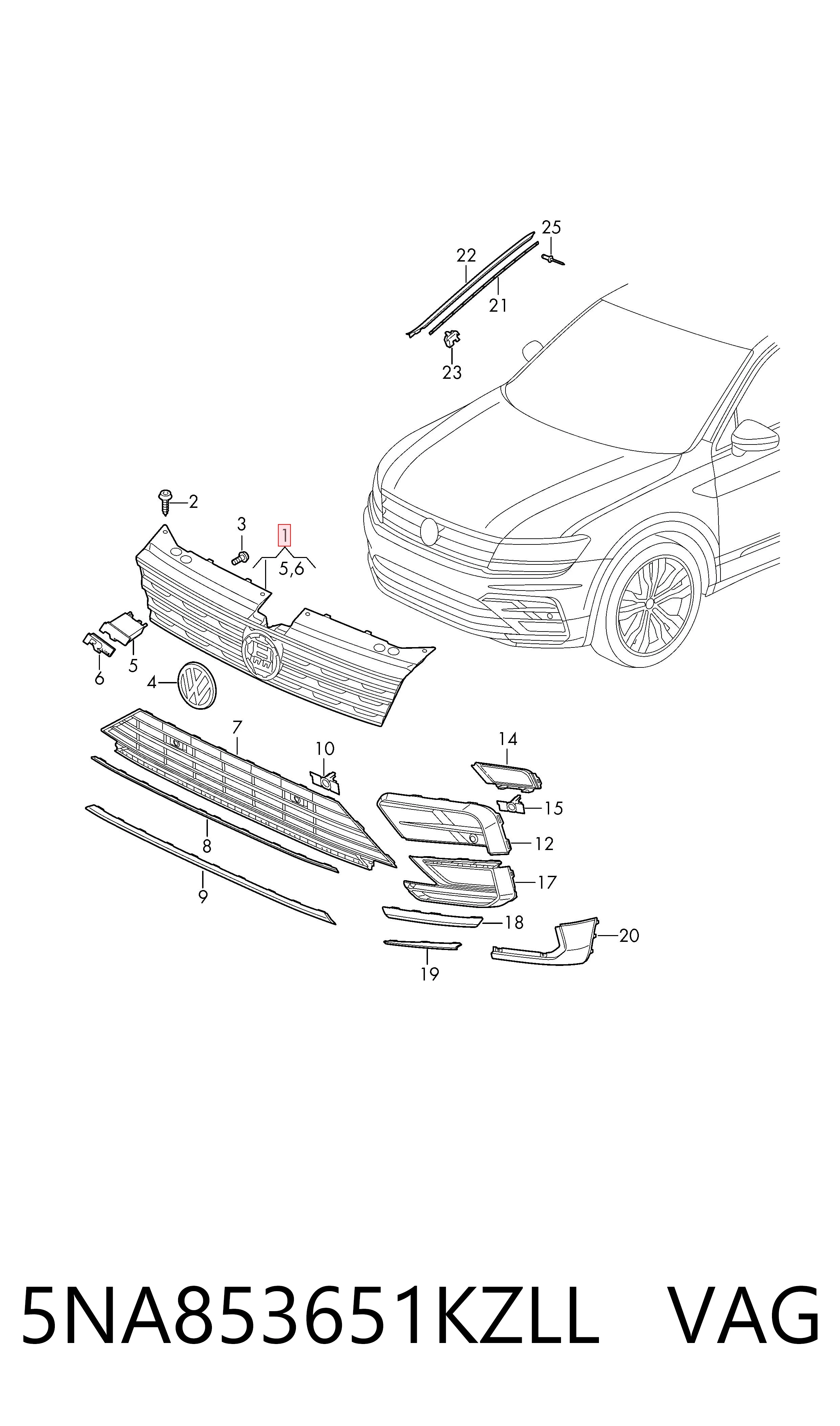 Calandra para Volkswagen Tiguan Allspace  BW2, BJ2