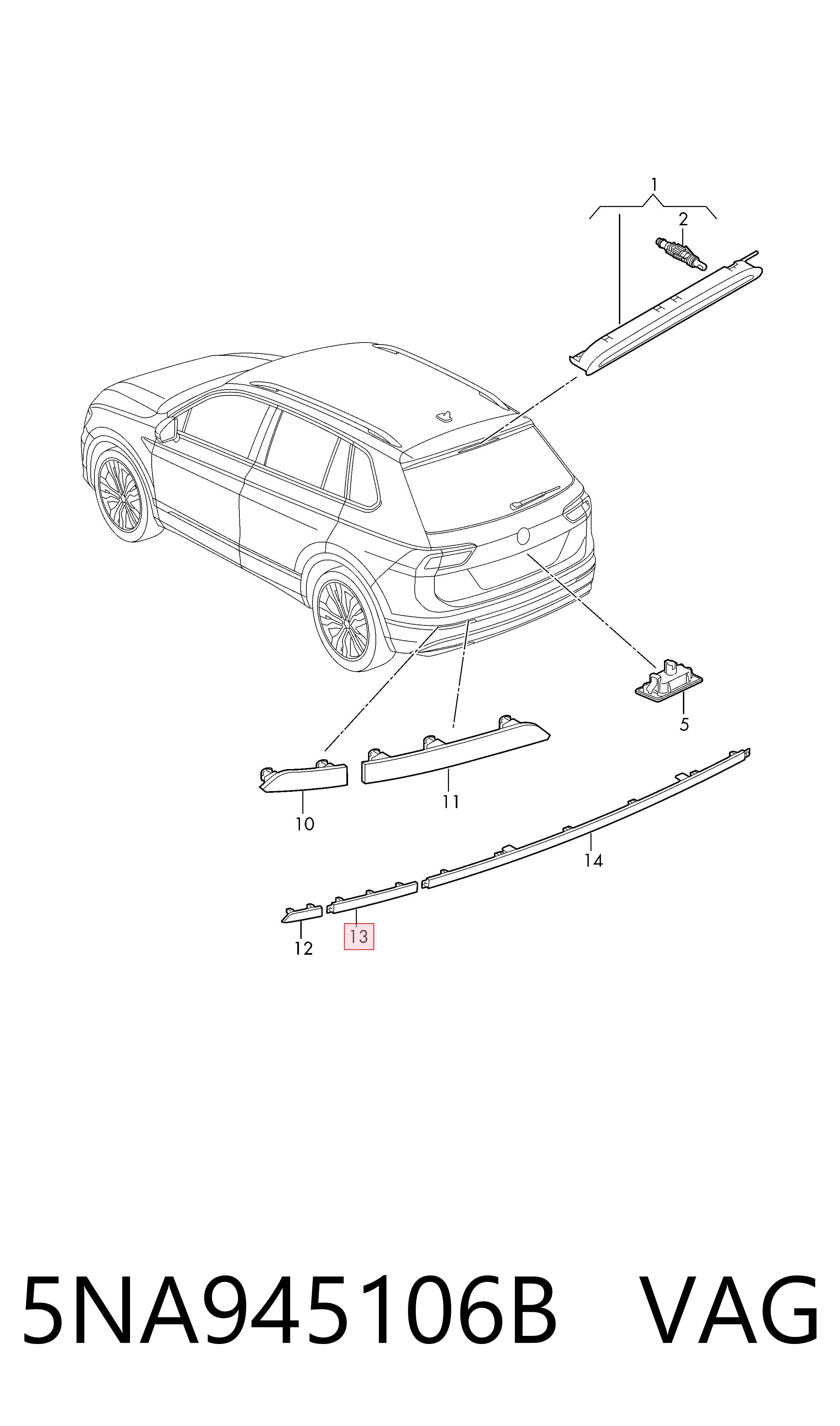 5NA945106B VAG Reflector, trasero, derecho