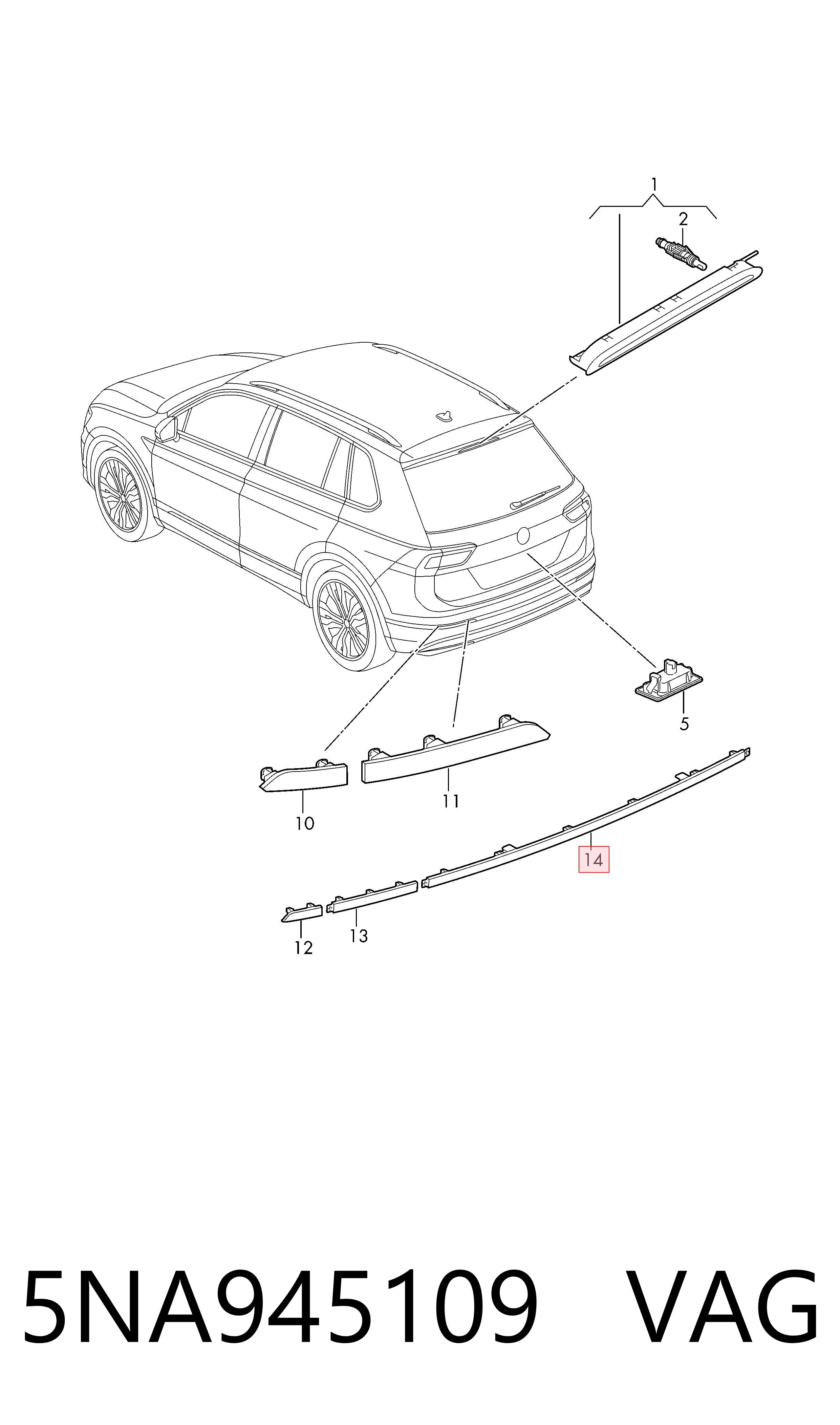 5NA945109 VAG Reflector, paragolpes trasero, izquierdo