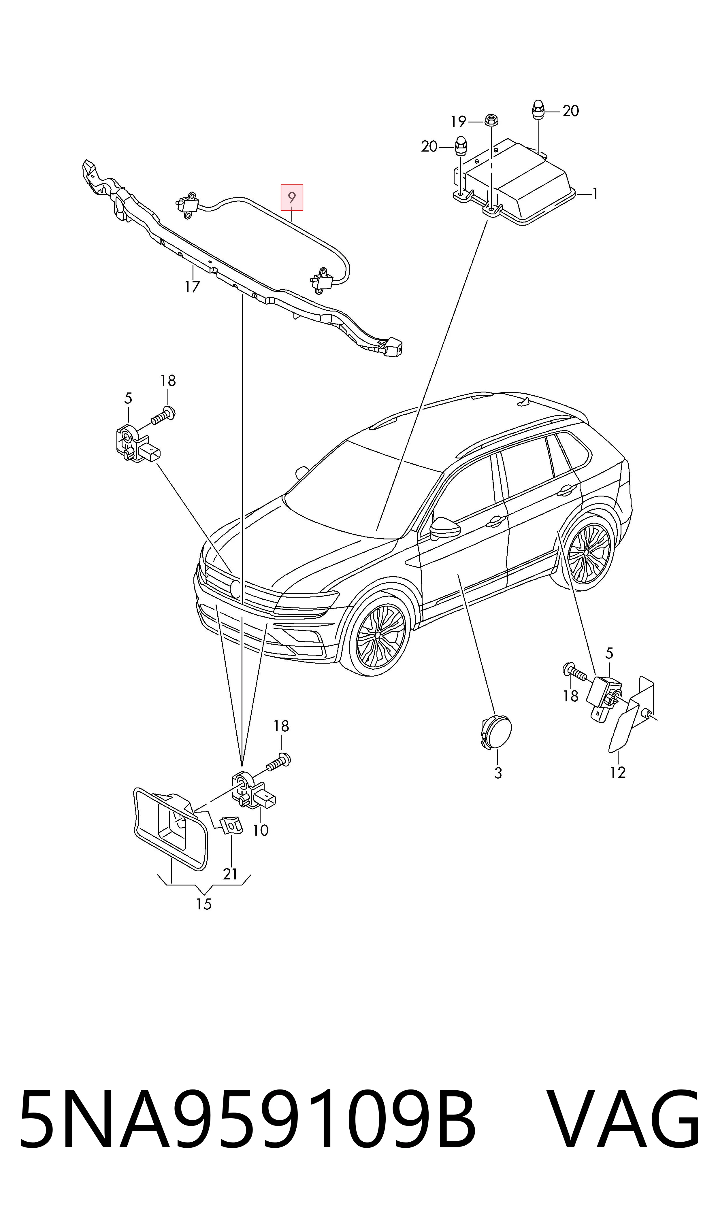 Sensor de airbag delantero 5NA959109B VAG