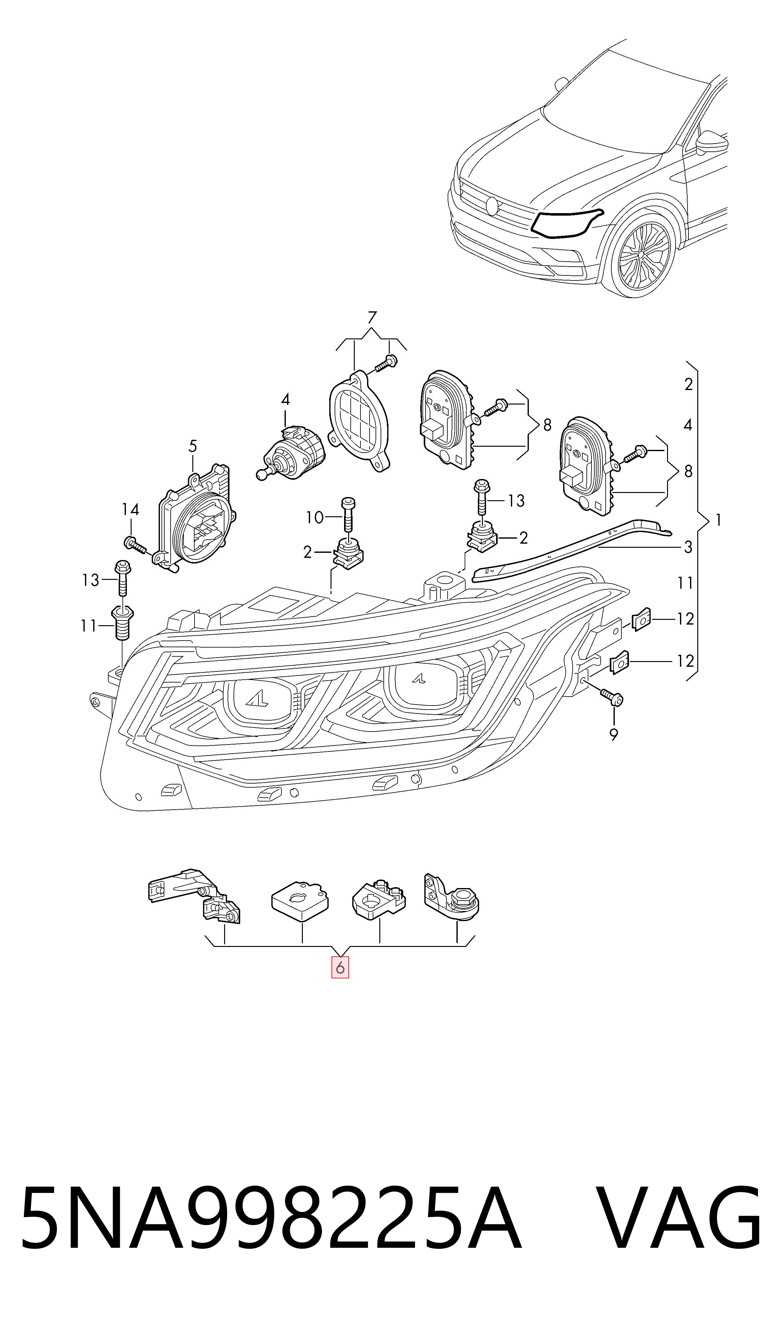 5NA998225A VAG Soporte de montaje de faros delantero izquierdo