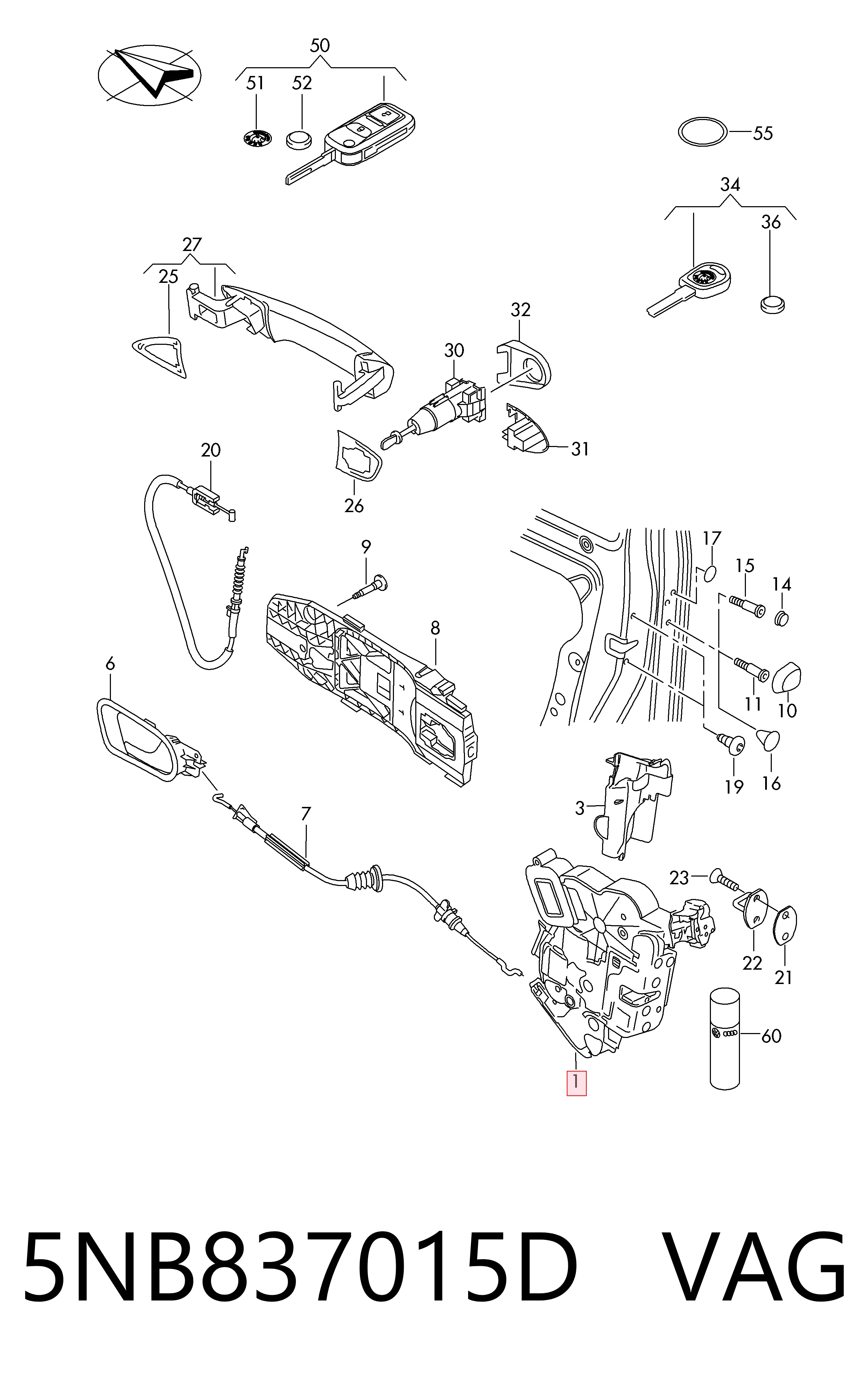 Cerradura 5NB837015D VAG