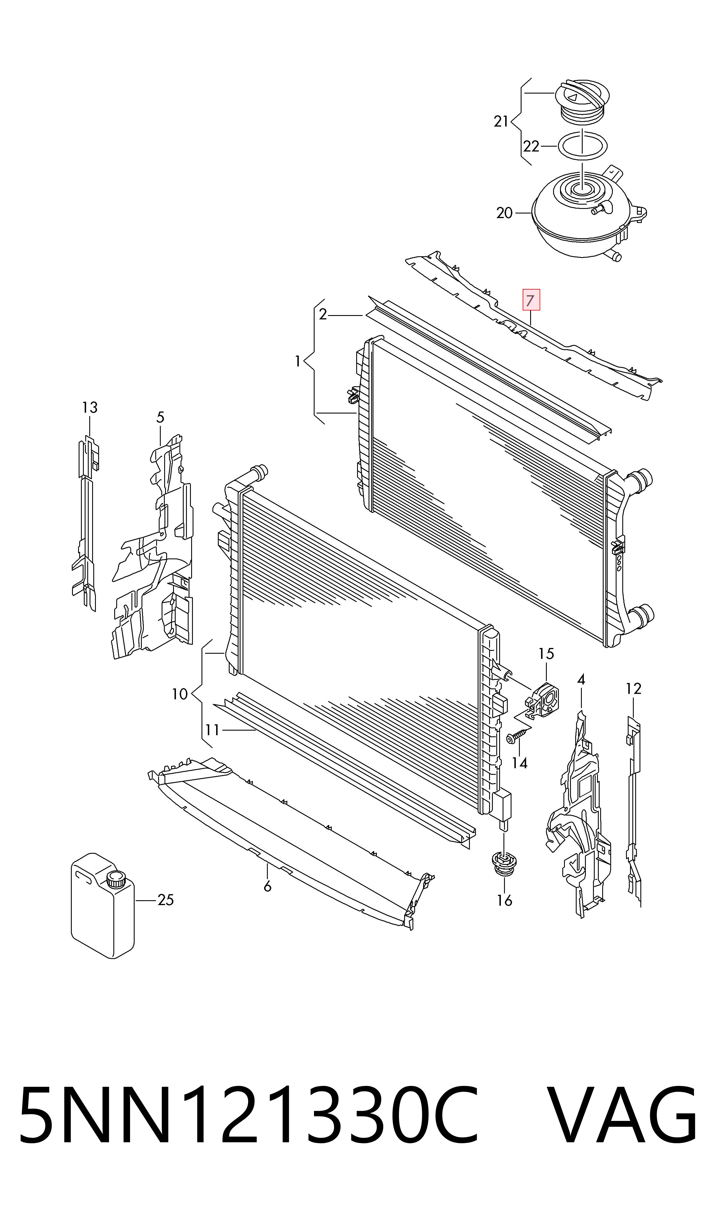 5NN121330C VAG Deflector de aire superior del radiador