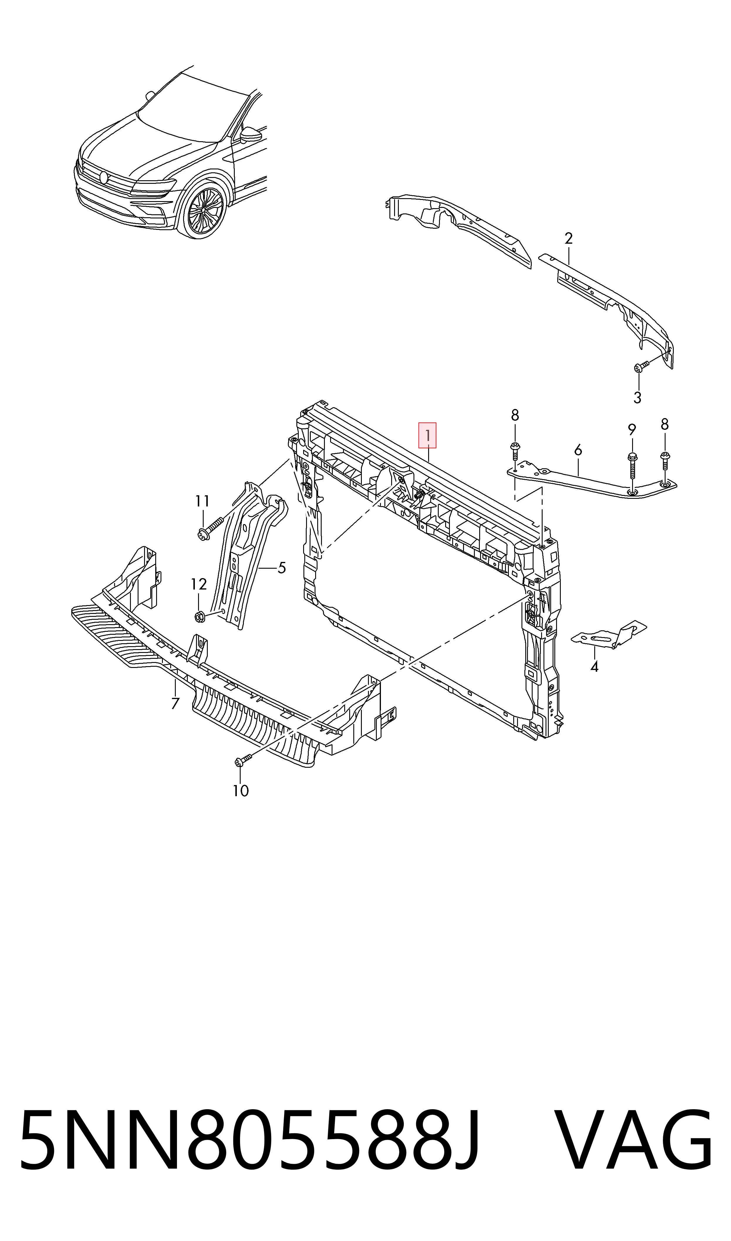 5NN805588J VAG Soporte de radiador completo (panel de montaje para foco)