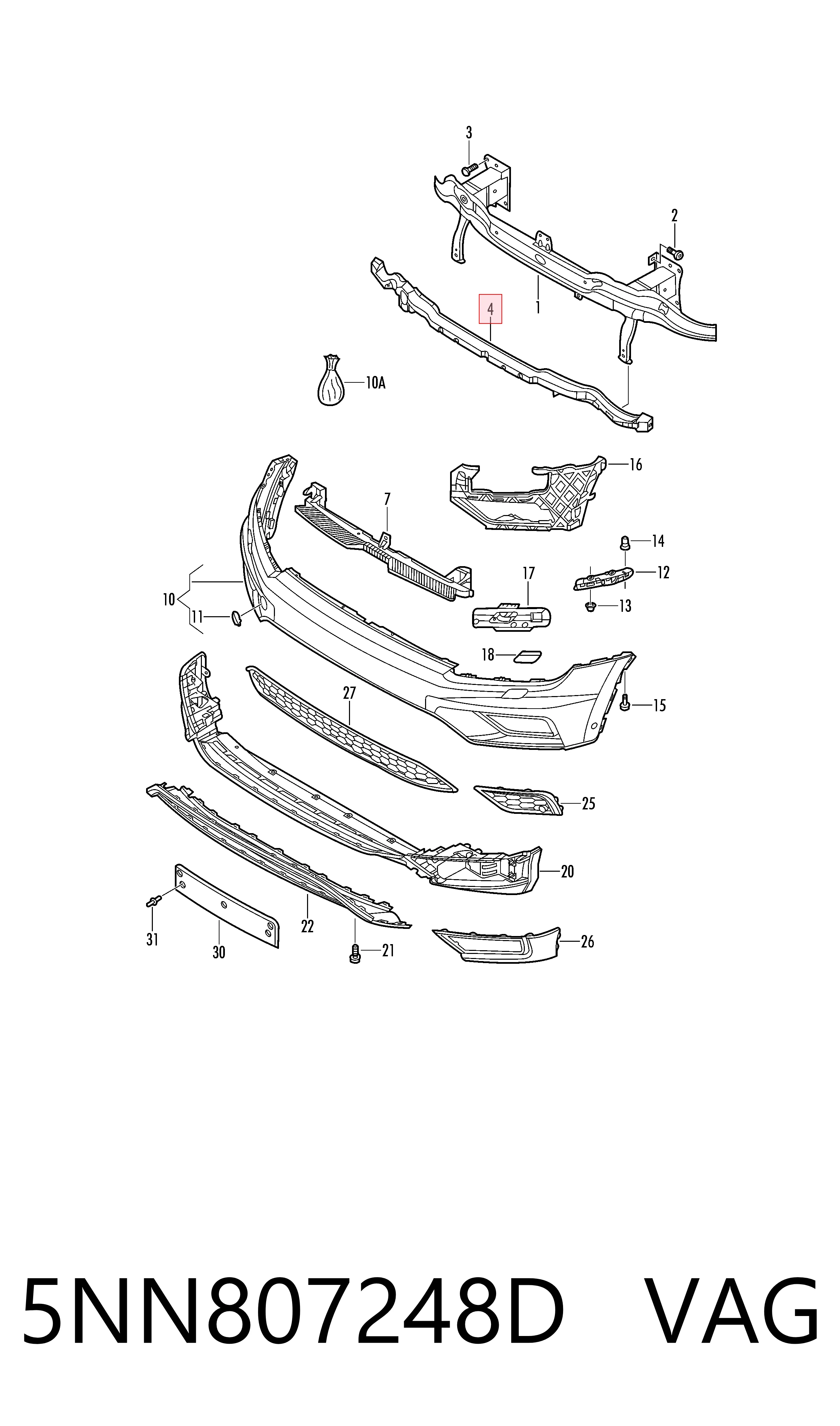 5NN807248D VAG Absorbedor del parachoques delantero