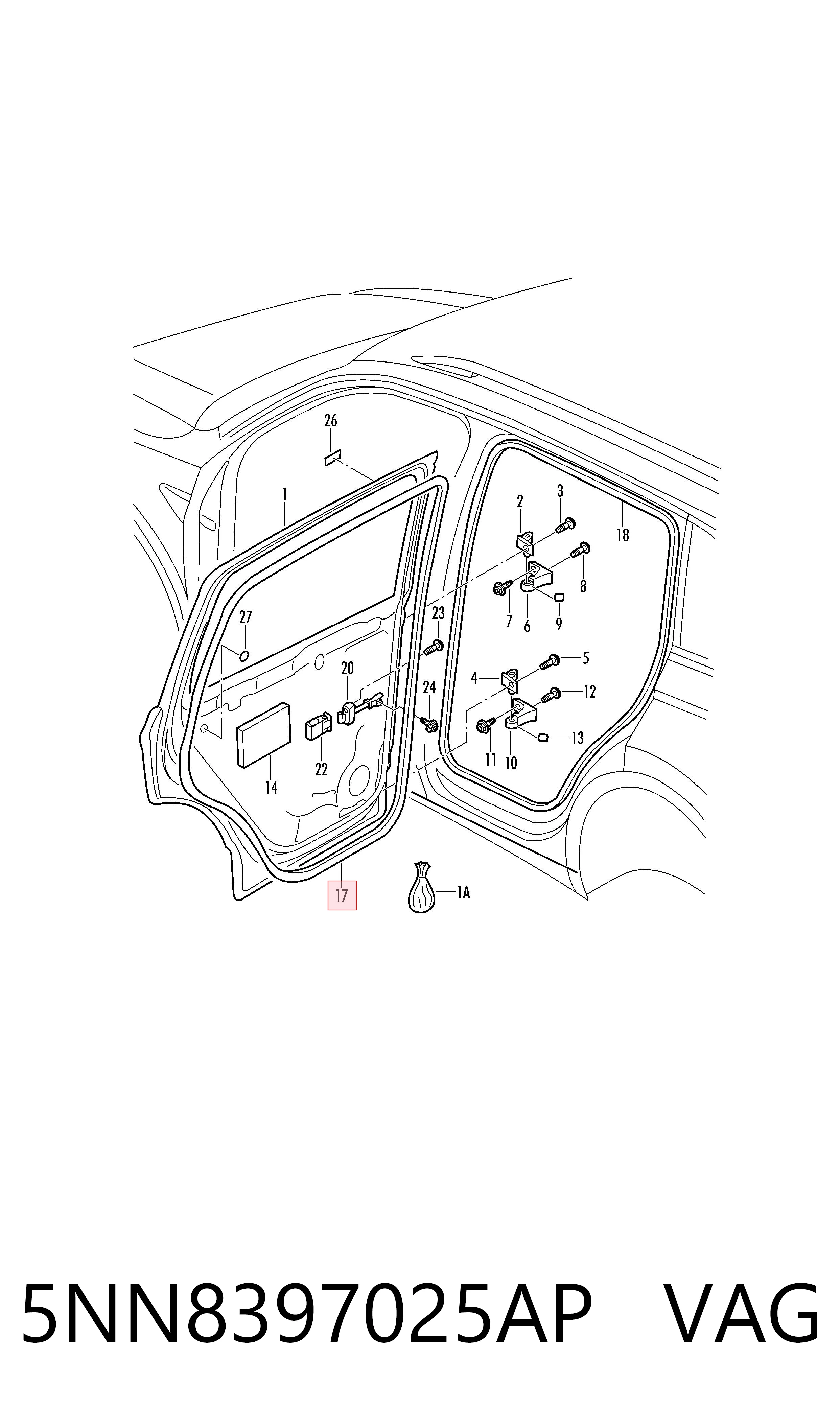 Junta de puerta trasera derecha VAG 5NN8397025AP precio, desde 145,62 EUR