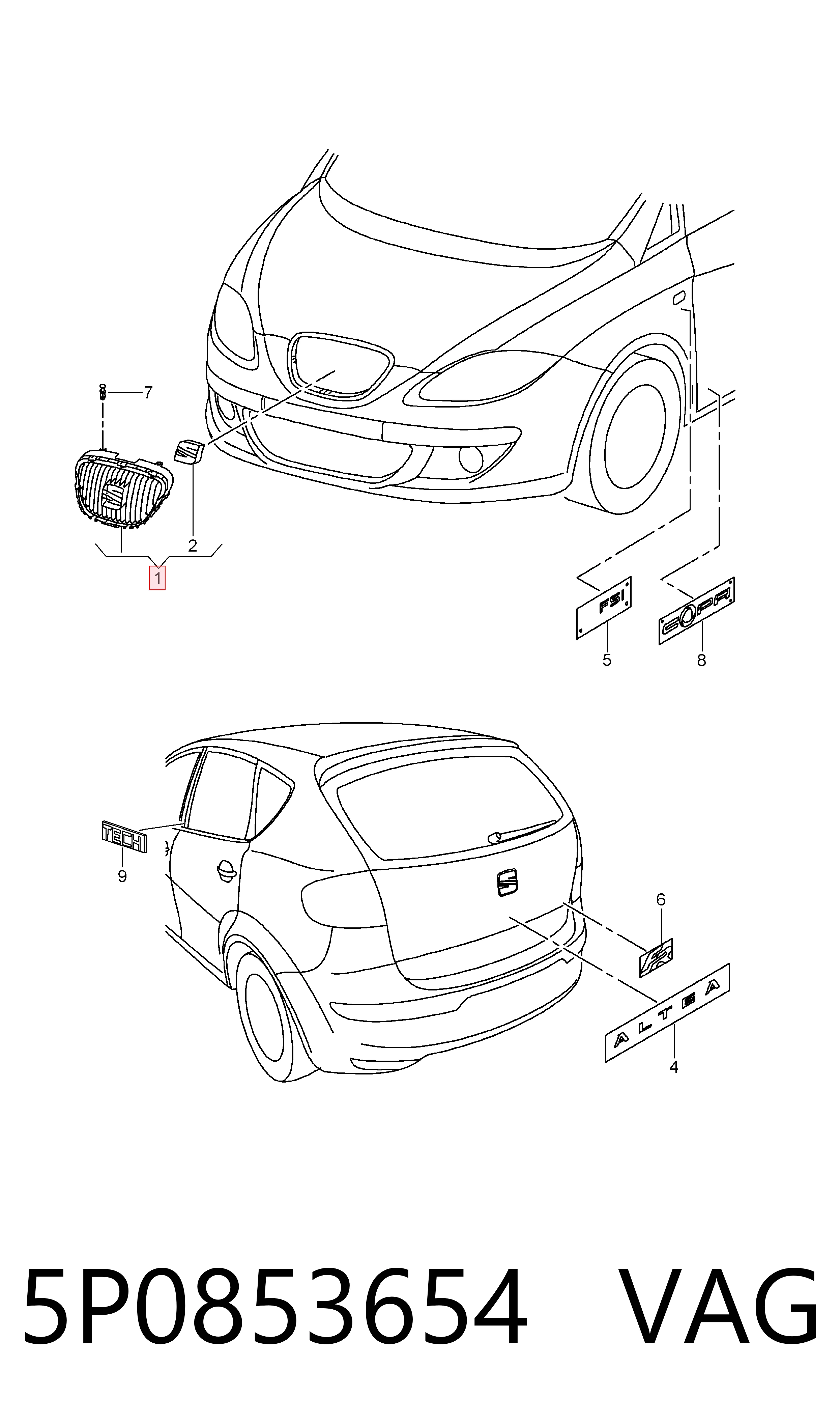 Calandra para Seat Altea  5P1
