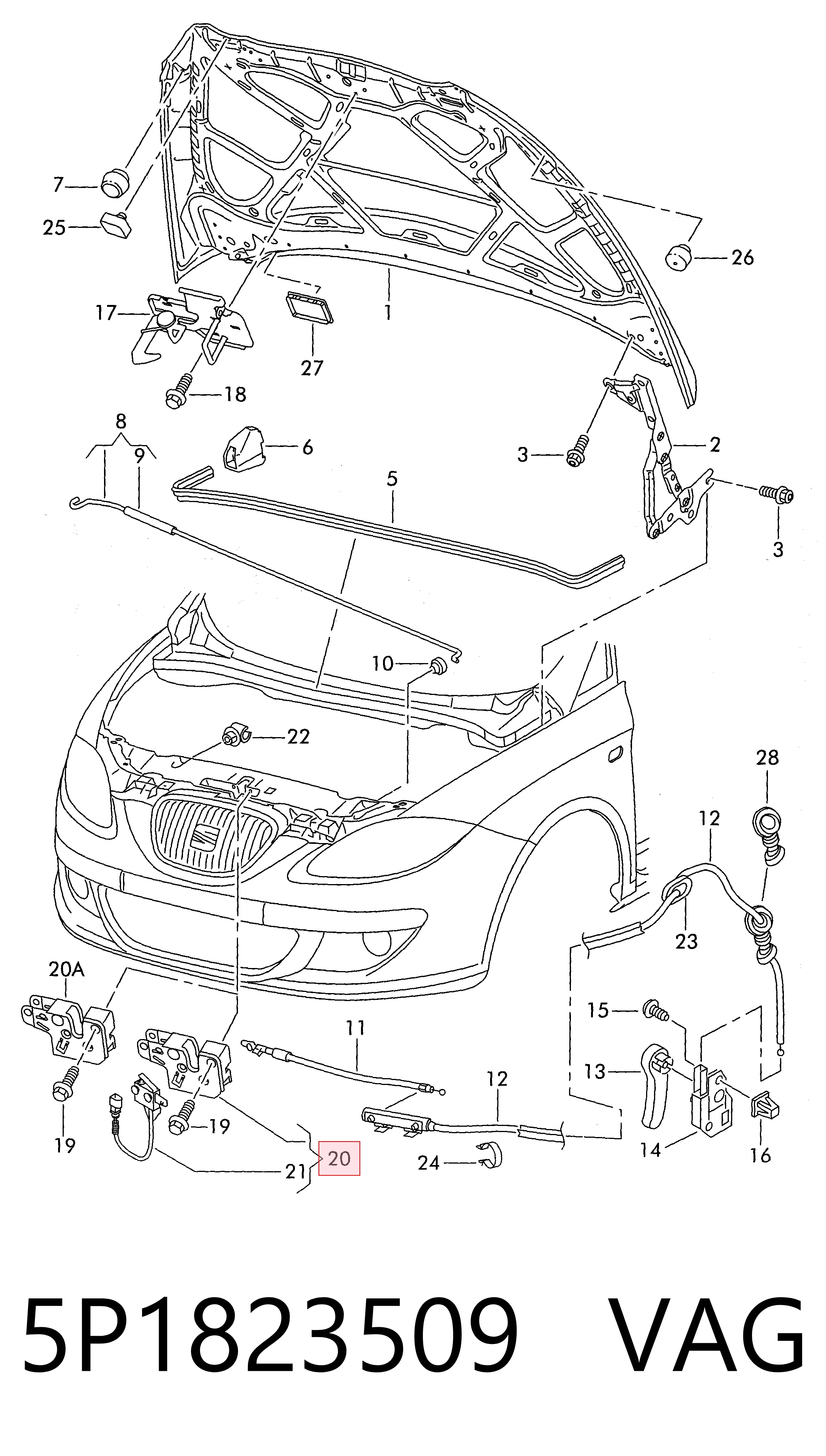 Cerradura de Capot para Seat Toledo III 5P2
