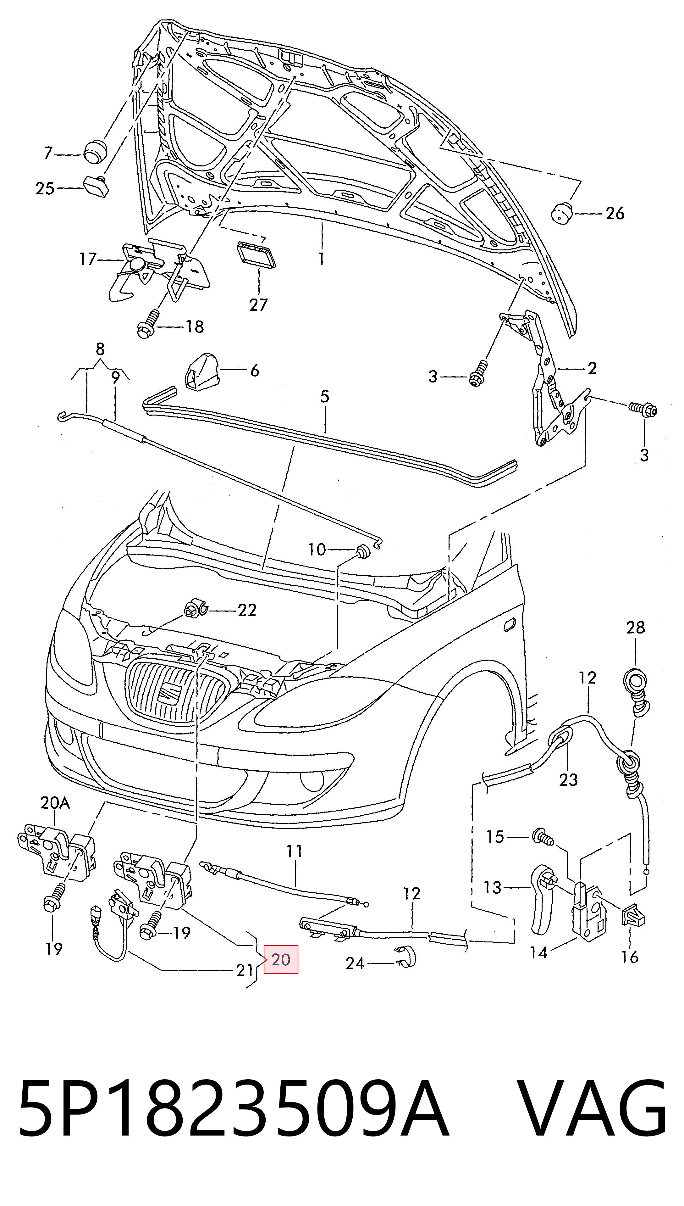 Cerradura de capó Seat Toledo III monovolumen (5P2) (2004 - 2009) precio, desde 31,94 EUR