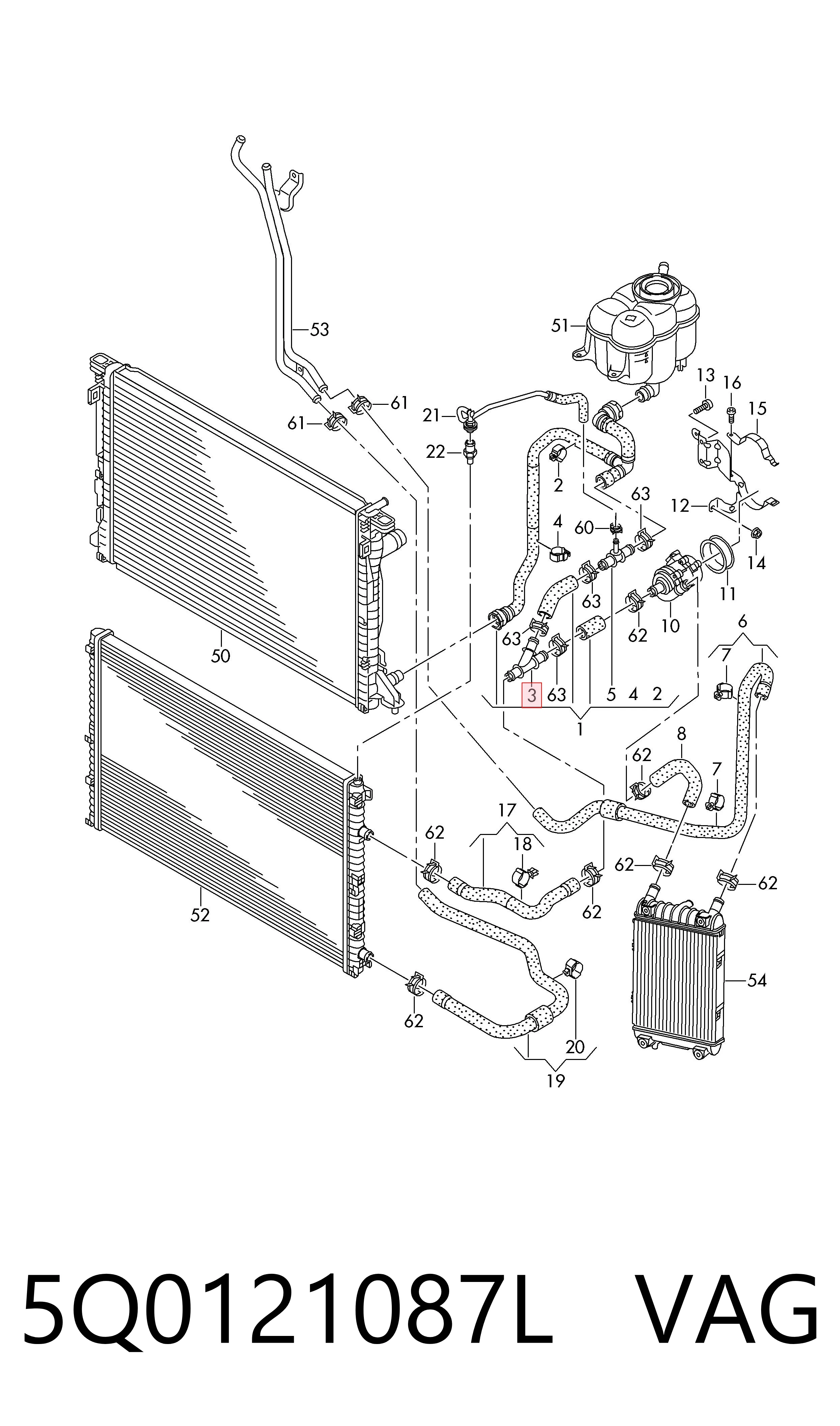 5Q0121087L VAG Brida del sistema de refrigeración (triple unión)