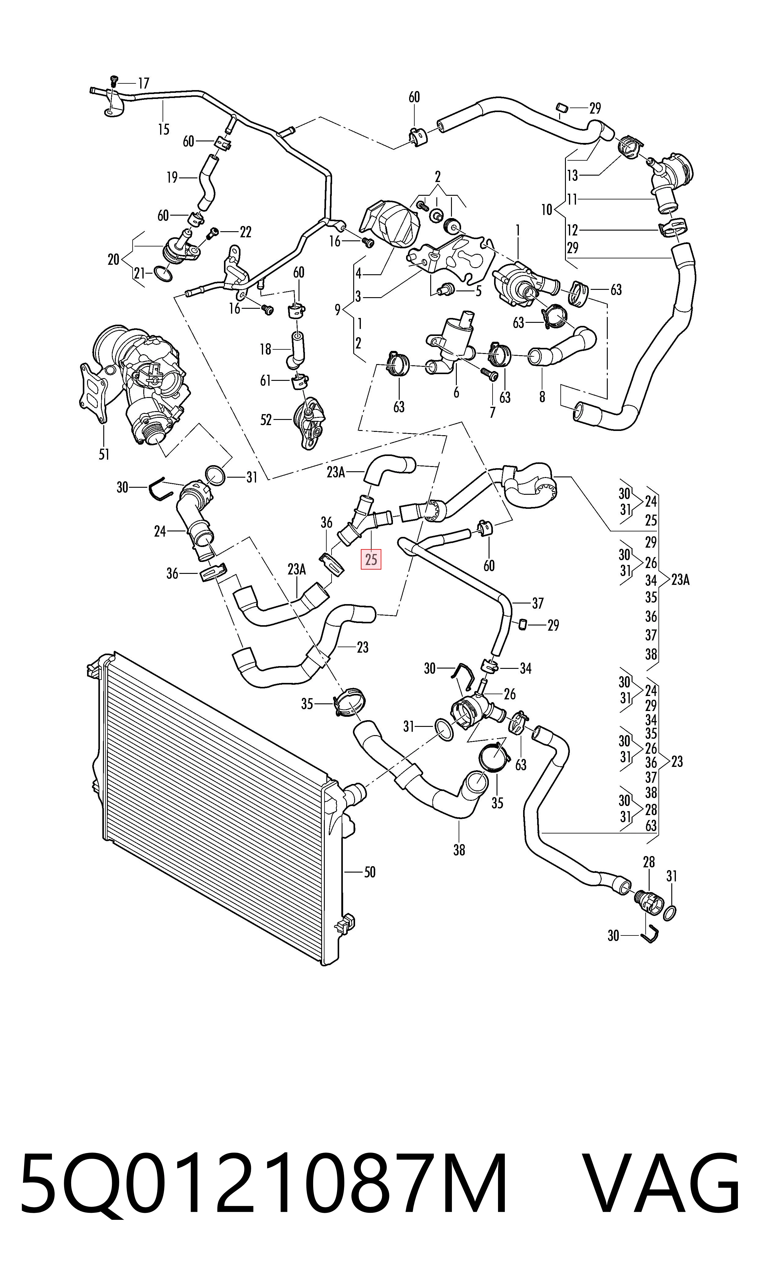5Q0121087M VAG Brida del sistema de refrigeración (triple unión)