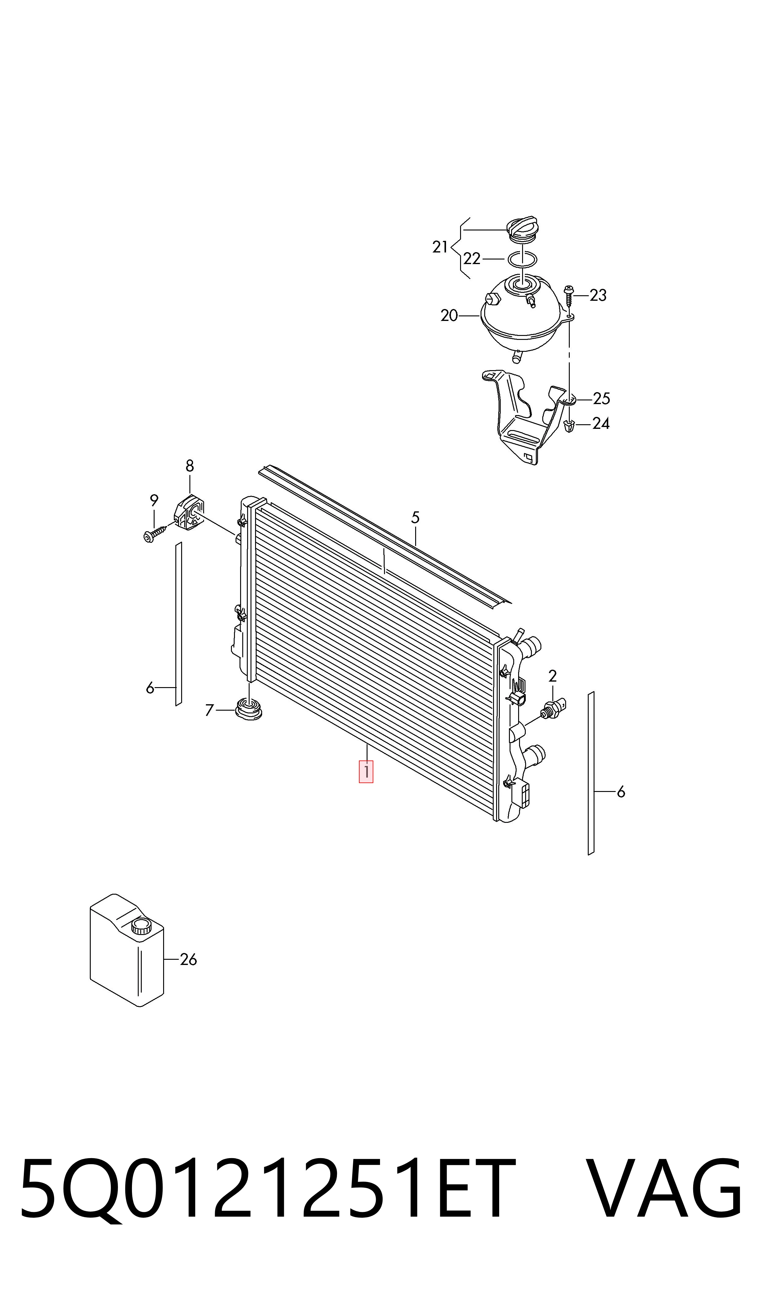 Radiador de refrigeración del motor 5Q0121251ET VAG