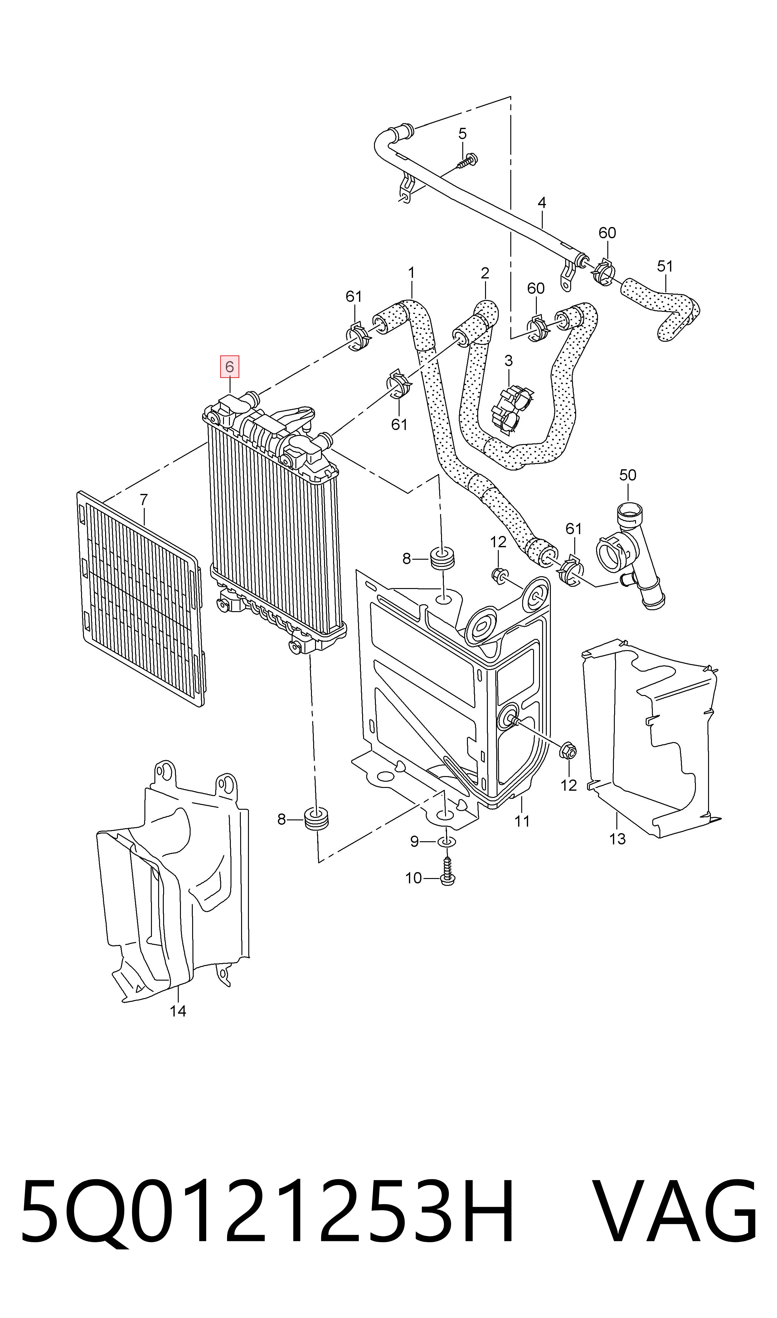 5Q0121253H VAG Radiador adicional de refrigeración del motor