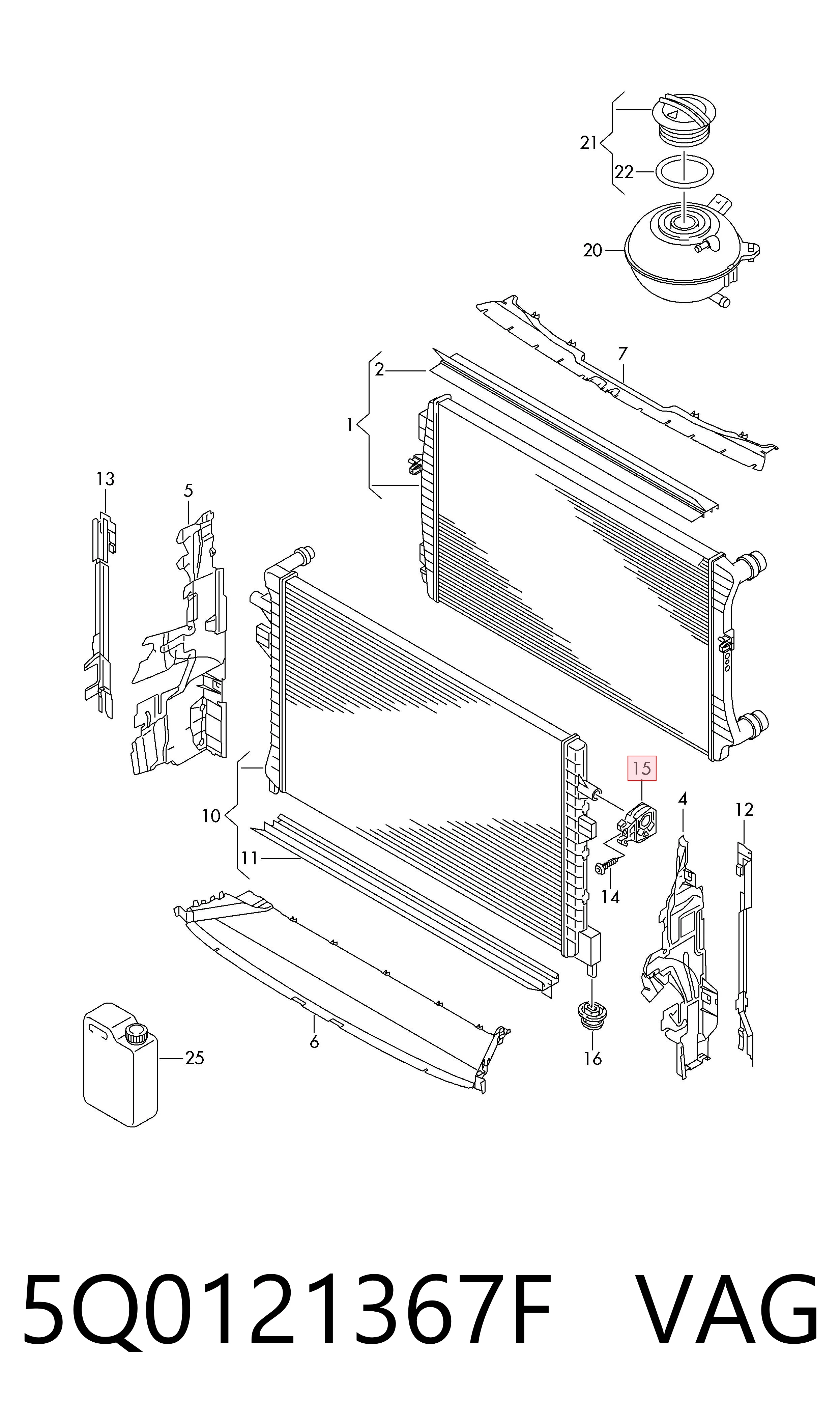 Soporte superior de radiador 5Q0121367F VAG