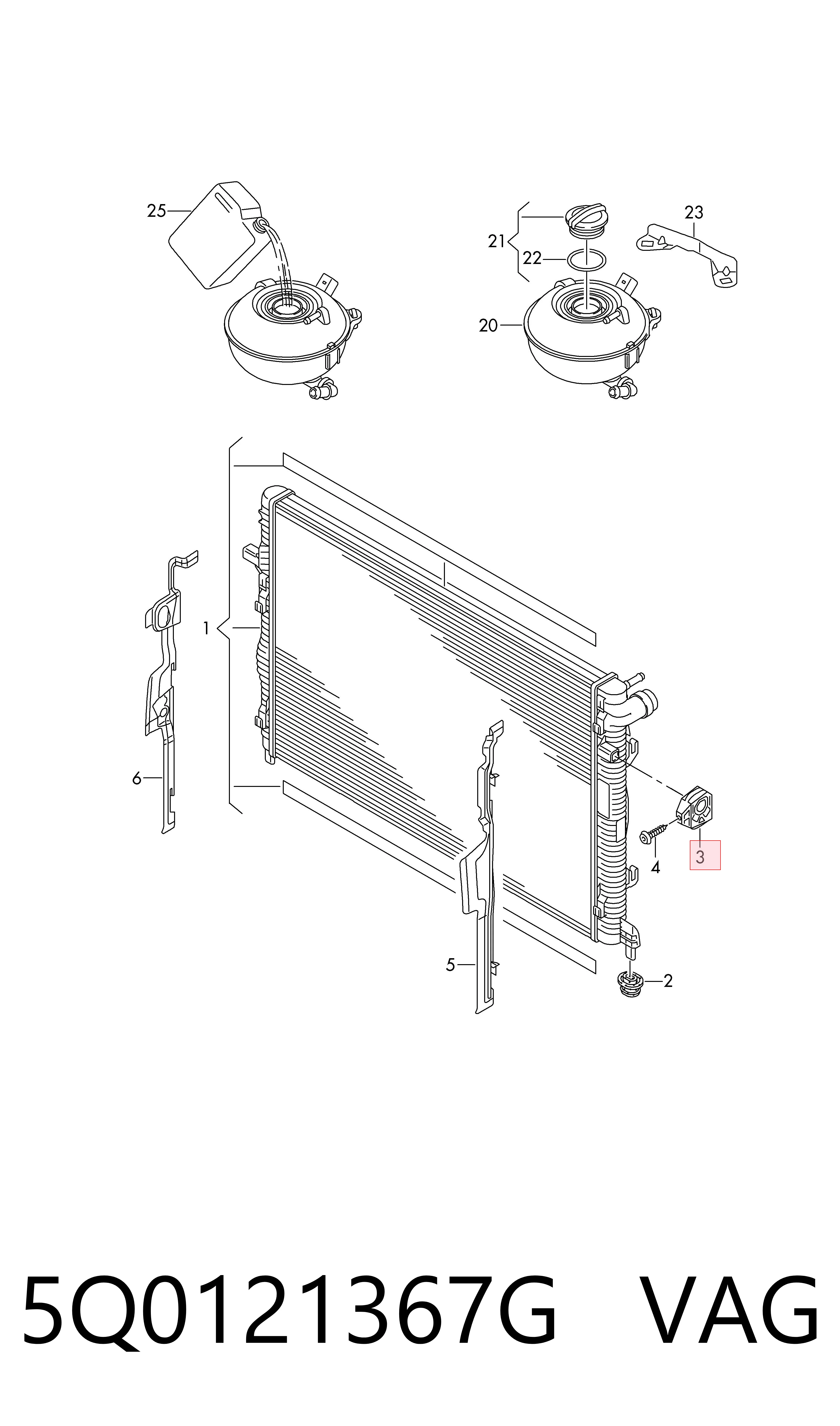 Soporte superior izquierdo del radiador VAG 5Q0121367G precio, desde 6,64 EUR