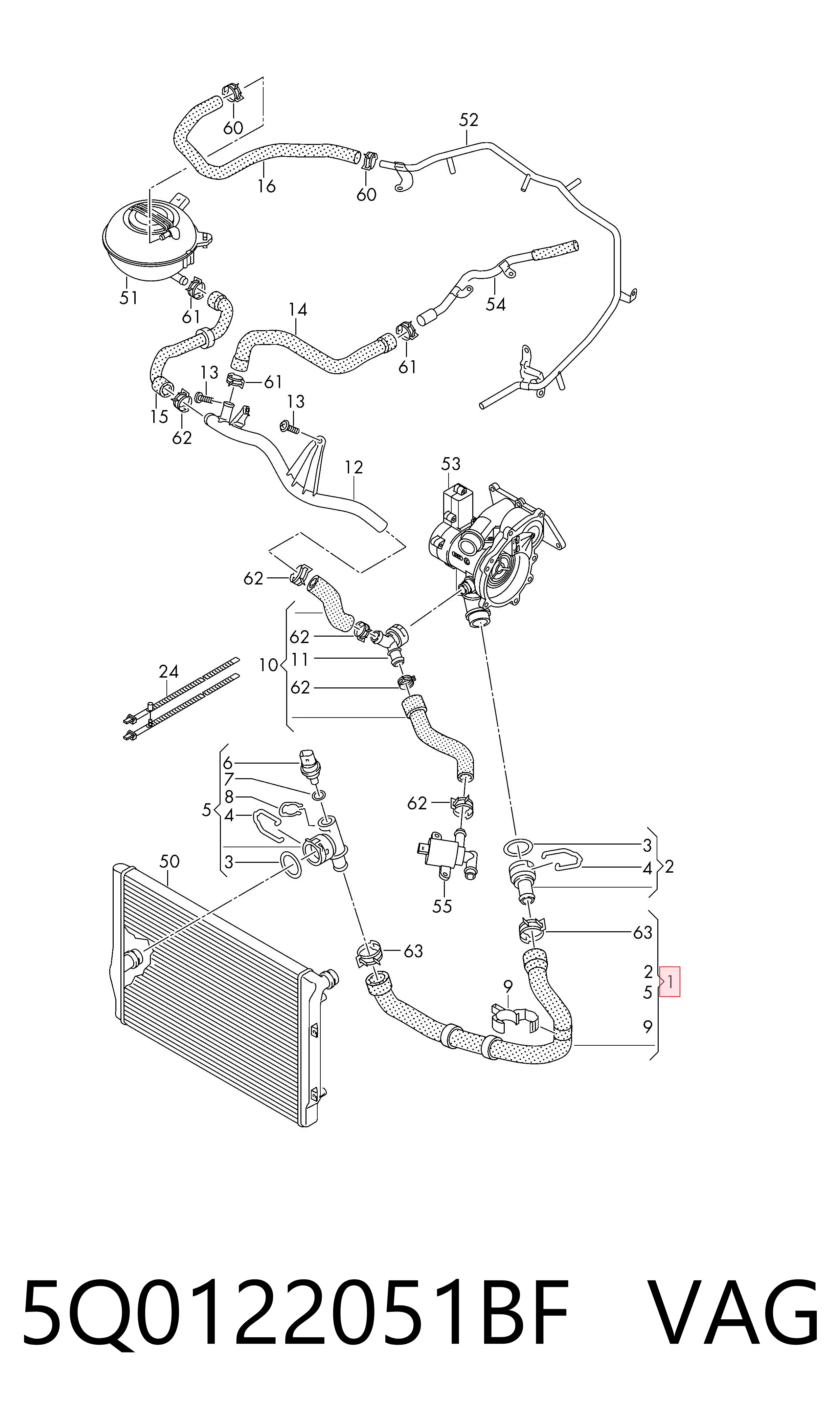 Manguera inferior del radiador VAG 5Q0122051BF precio, desde 54,36 EUR