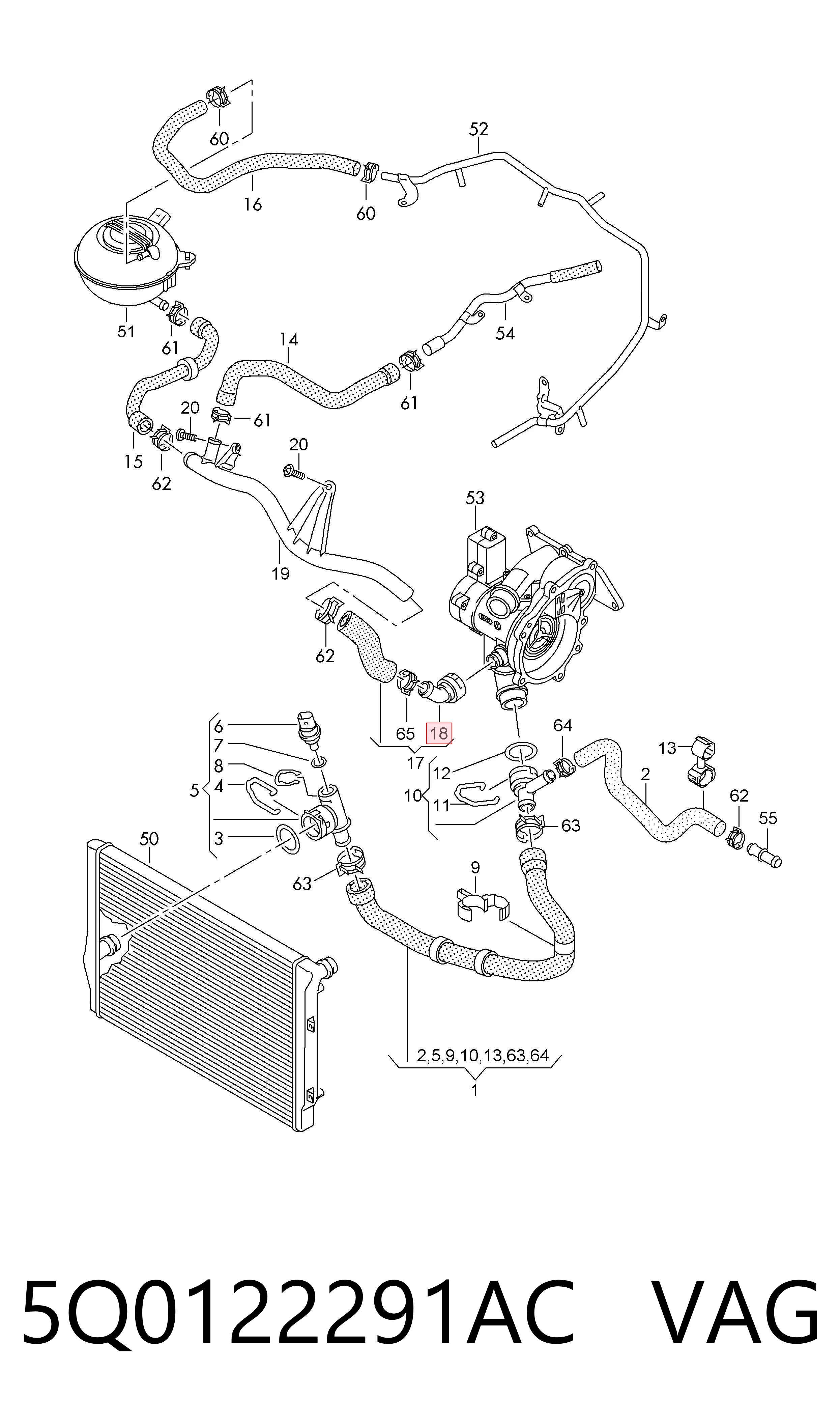 Comprar 5Q0122291AC VAG Conector inferior del termostato (acoplamiento rápido)