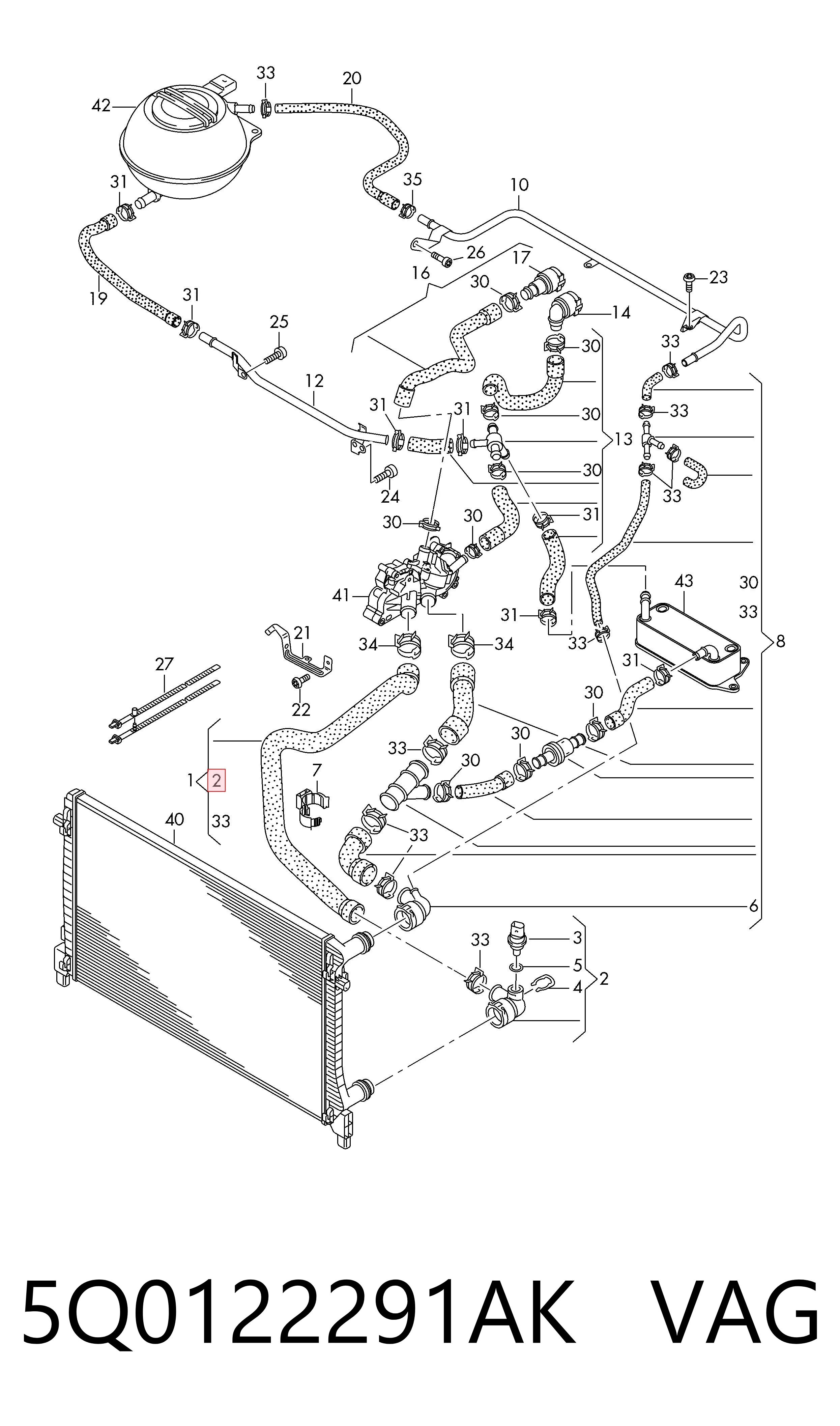 5Q0122291AK VAG Brida del sistema de refrigeración (triple unión)