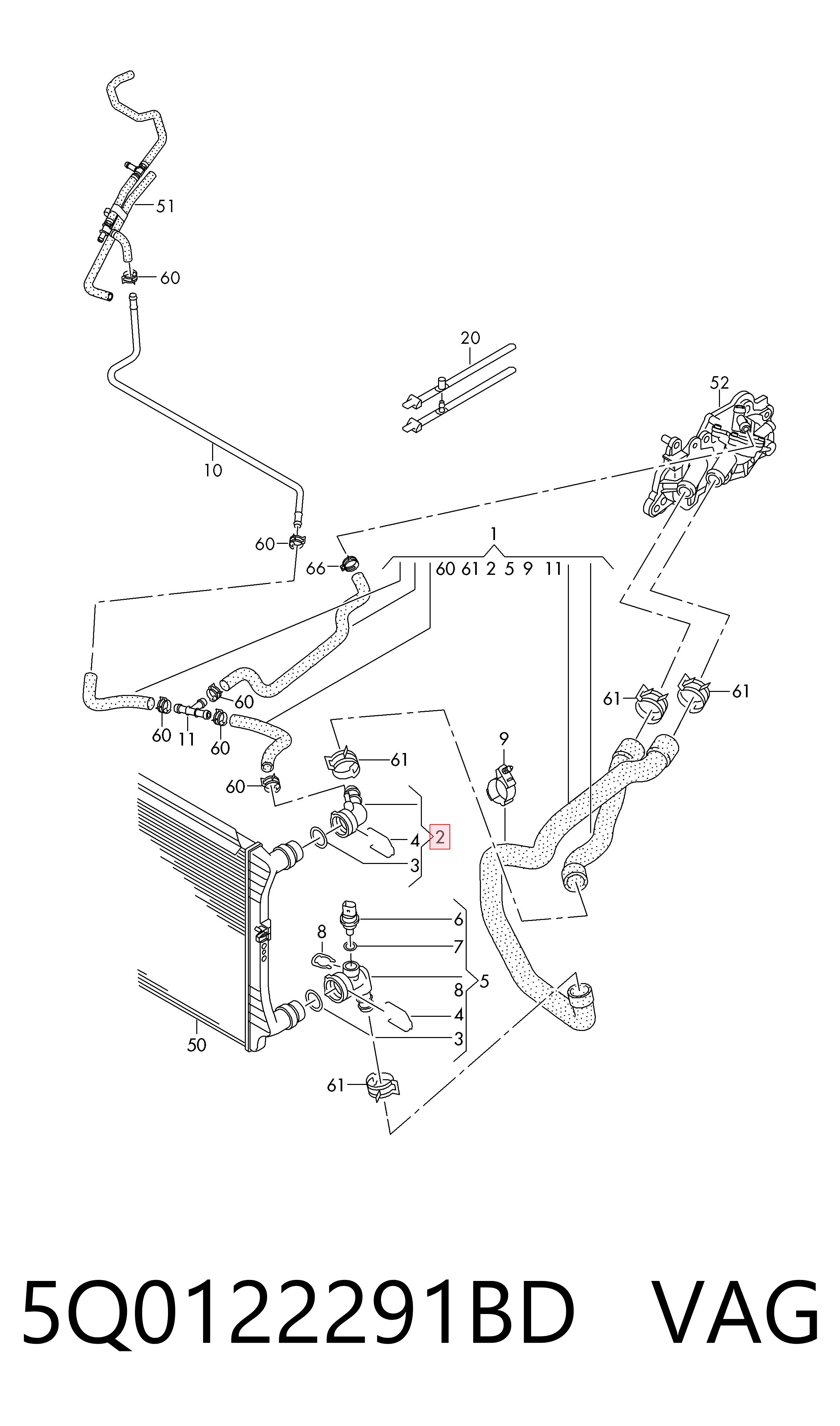 5Q0122291BD VAG Brida del sistema de refrigeración (triple unión)