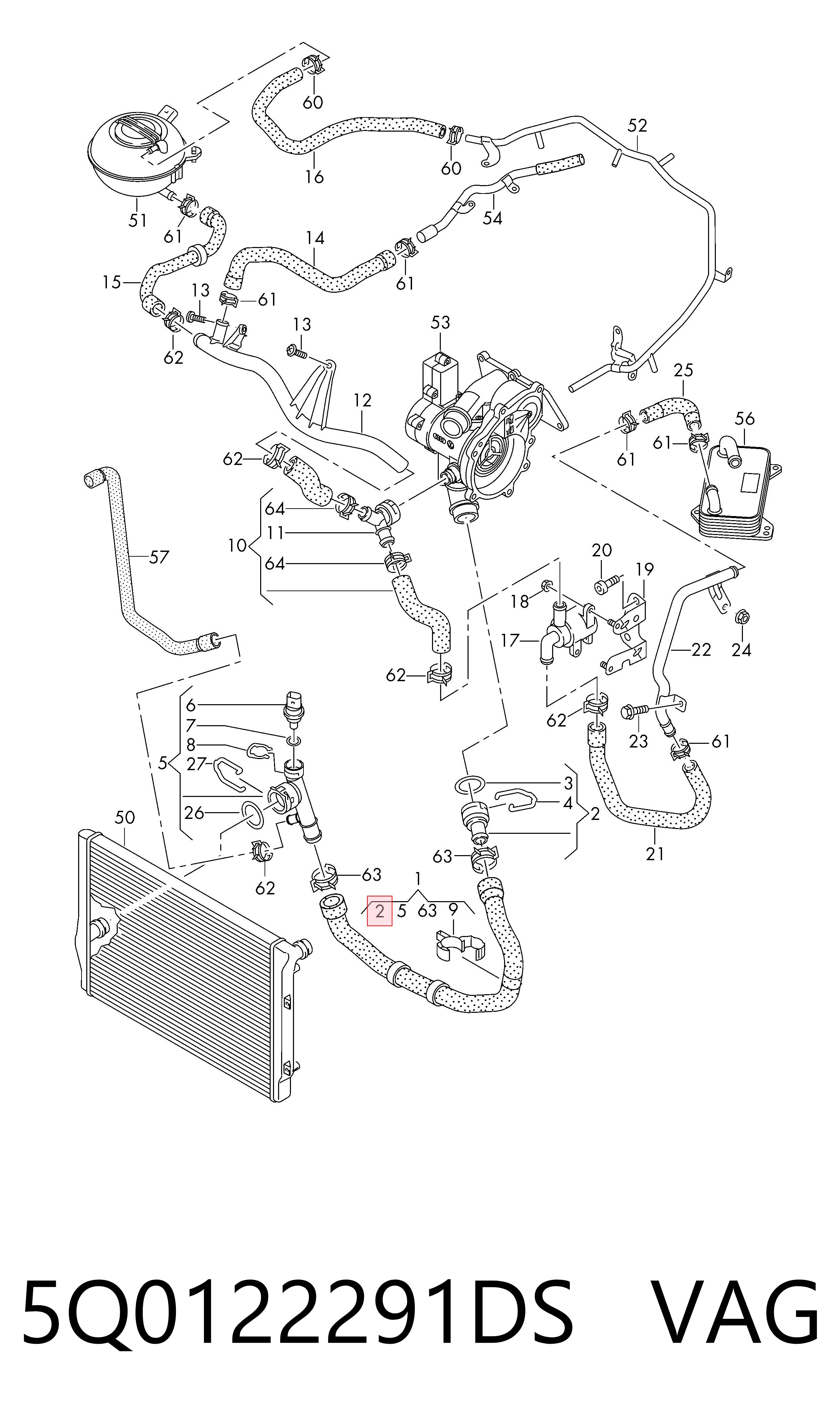 Brida del sistema de refrigeración (triple unión) 5Q0122291DS VAG